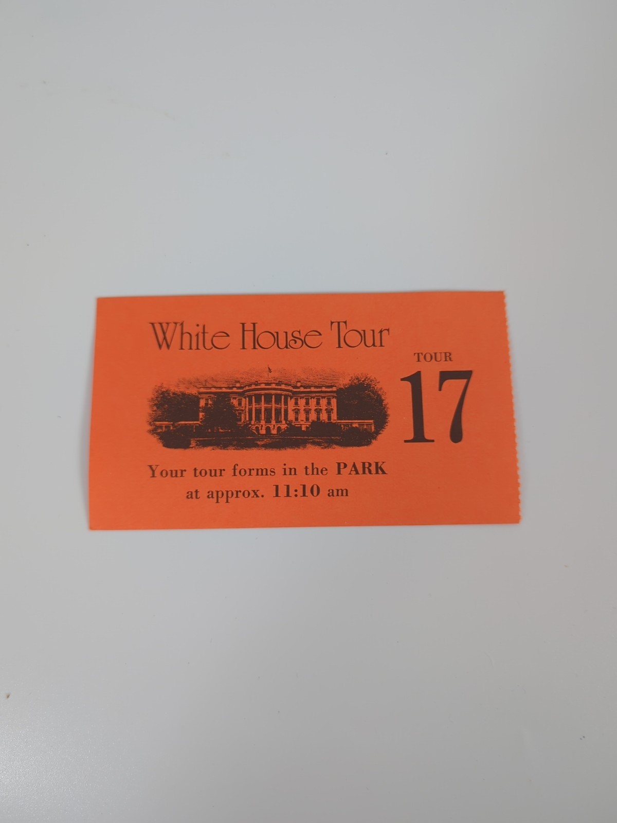 Vintage White House Tour Paper Ticket Orange Tour 17