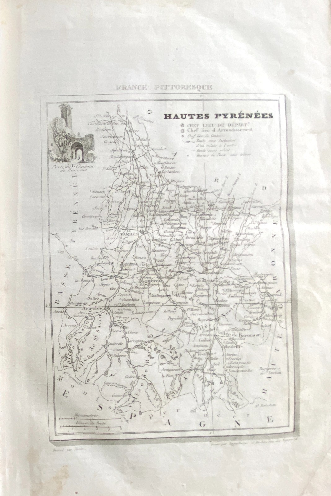 Picturesque Engraving France 1835 Department Hautes-Pyrénées Map