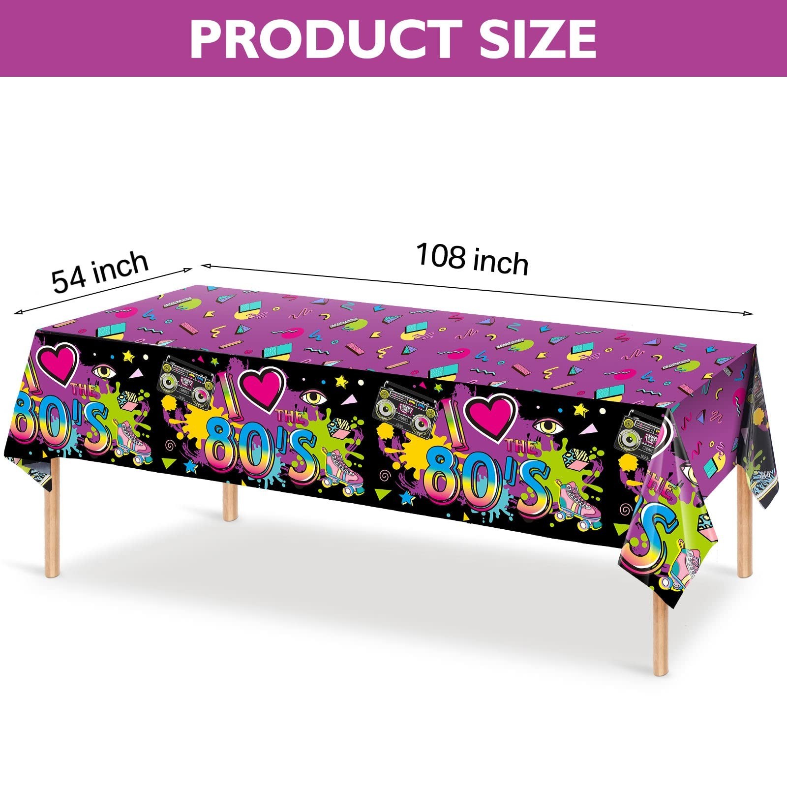 Kasyat 3 Pieces 80s Plastic Party Tablecloth 80’s Table Cover 80’s Birthday S…