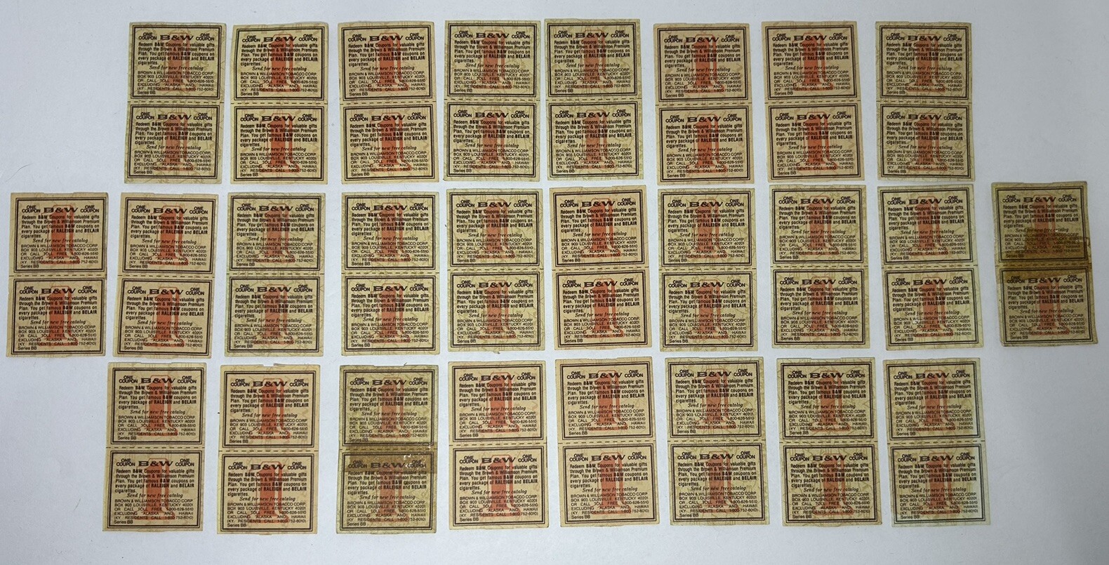 Tobacco Coupons 2 per page Raleigh & Belair 26 Vintage Brown & Williamson B&W