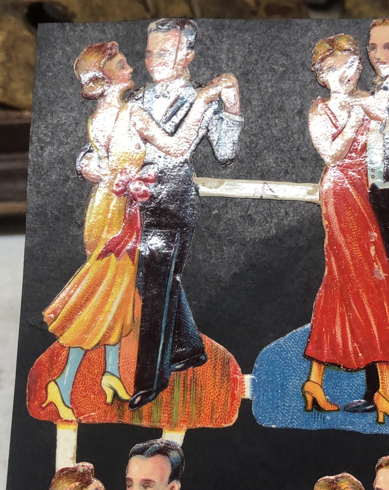 Dancing Couple & Victorian Ladies Die Cut Scraps Glued on Paper Double Sided L7