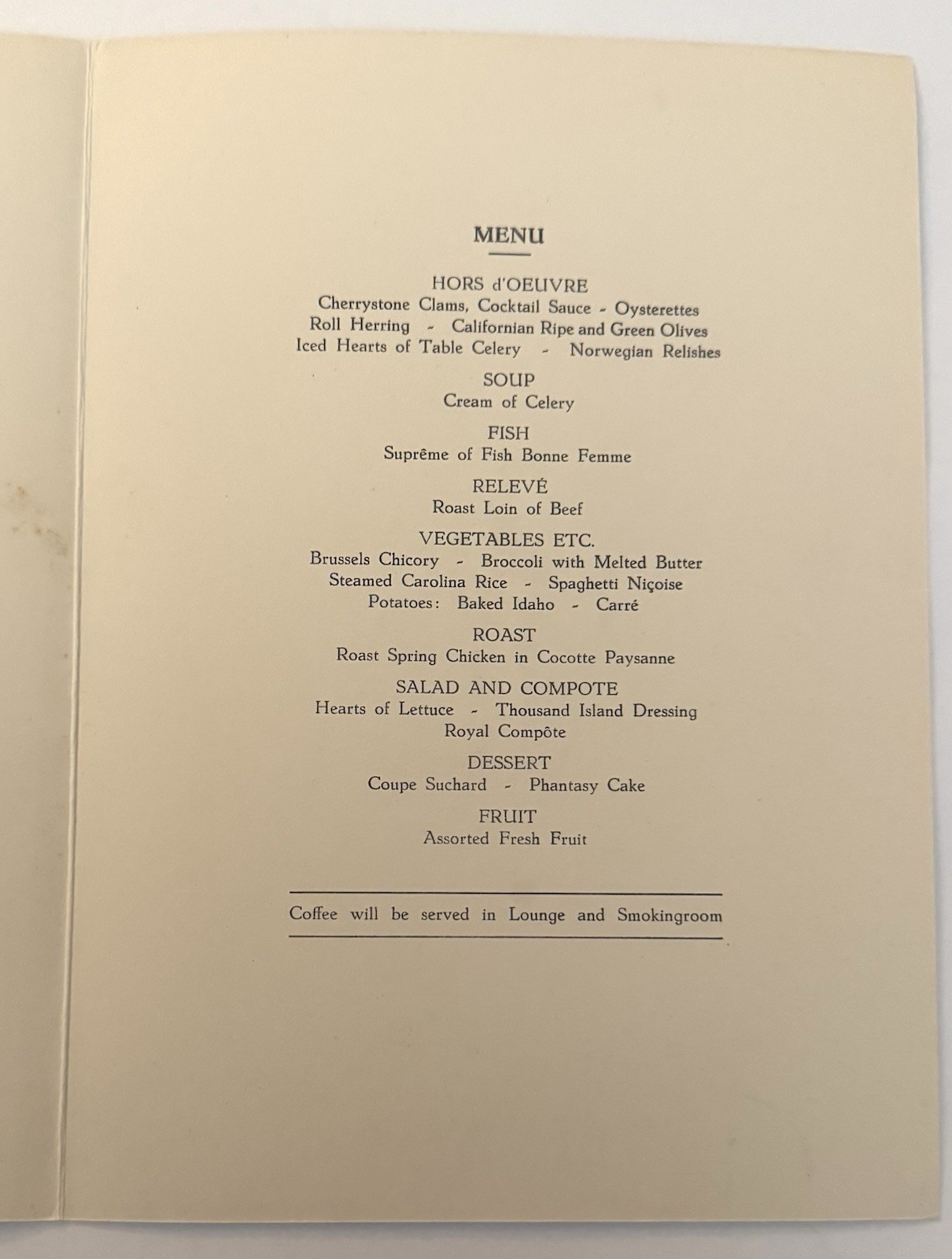 Vintage 1952 Dinner Menu Holland American Cruise Line April 3rd 1952