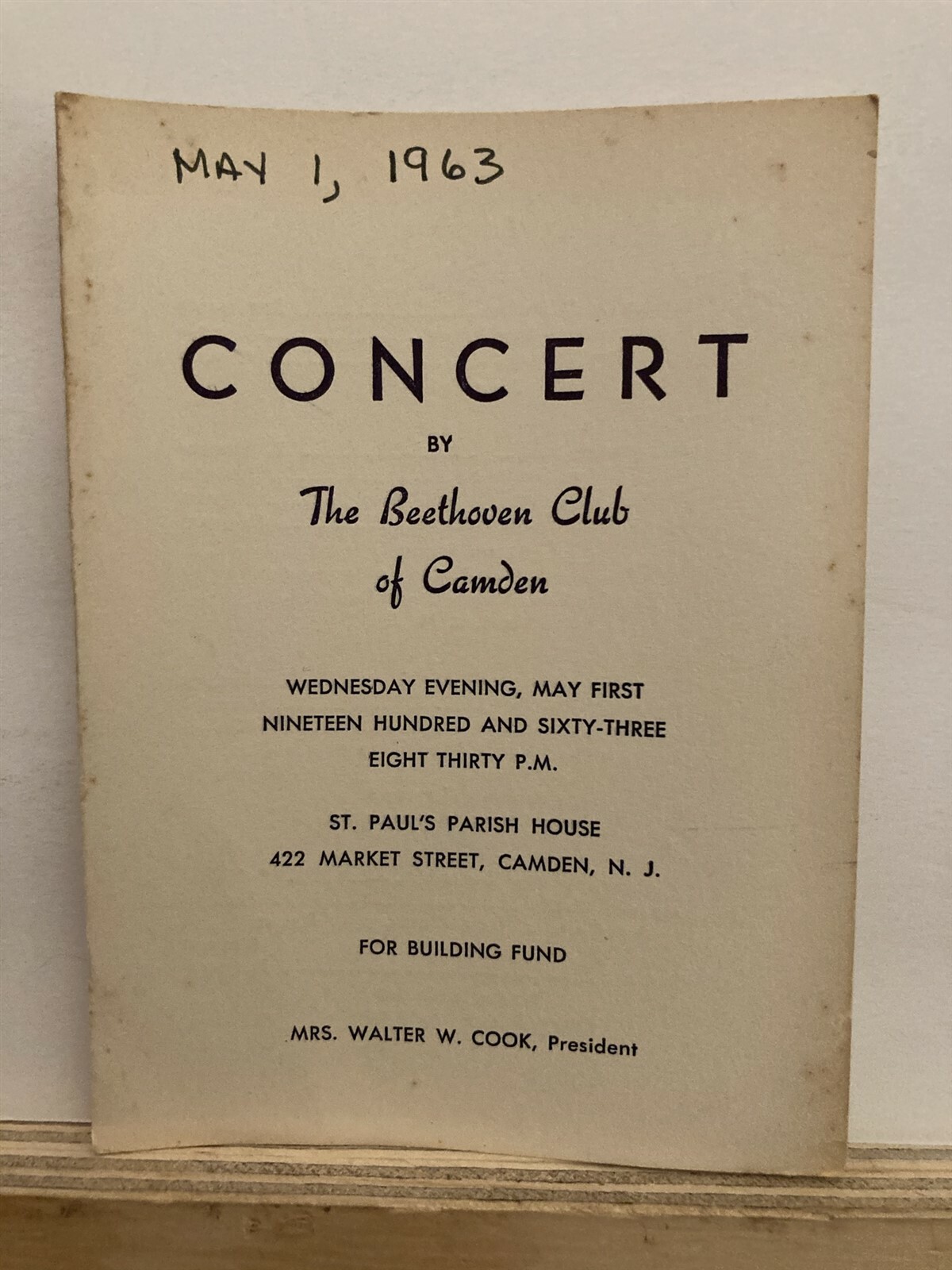 1963 May 1 Beethoven Club of Camden St. Paul’s Concert Program New Jersey NJ Vtg