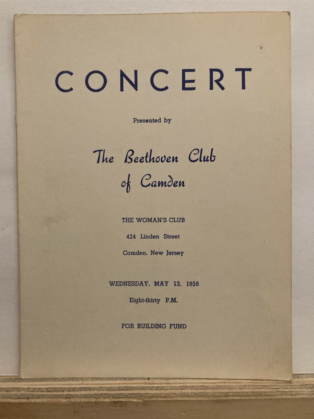 1959 Beethoven Club of Camden Woman’s Club Concert Program New Jersey NJ Vtg