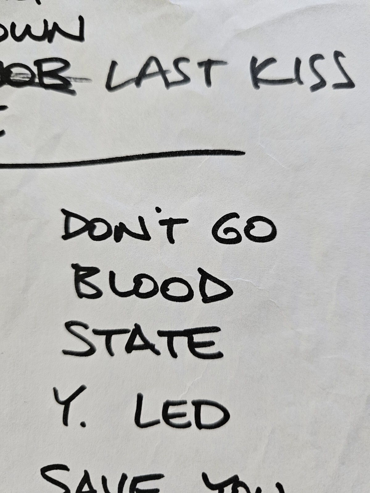 Eddie Vedder HAND WRITTEN “LAST KISS” Setlist Pearl Jam Concert ORIGINAL