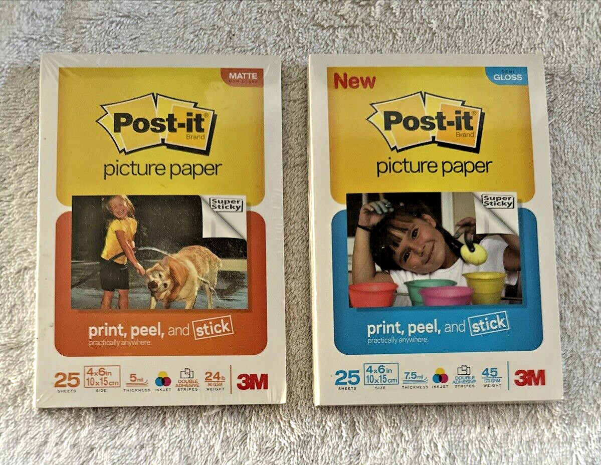 3M/Post-It Sticky 4”x6” 1-Matte / 1-Gloss Photo Picture Paper 50 sheets 2-Paks