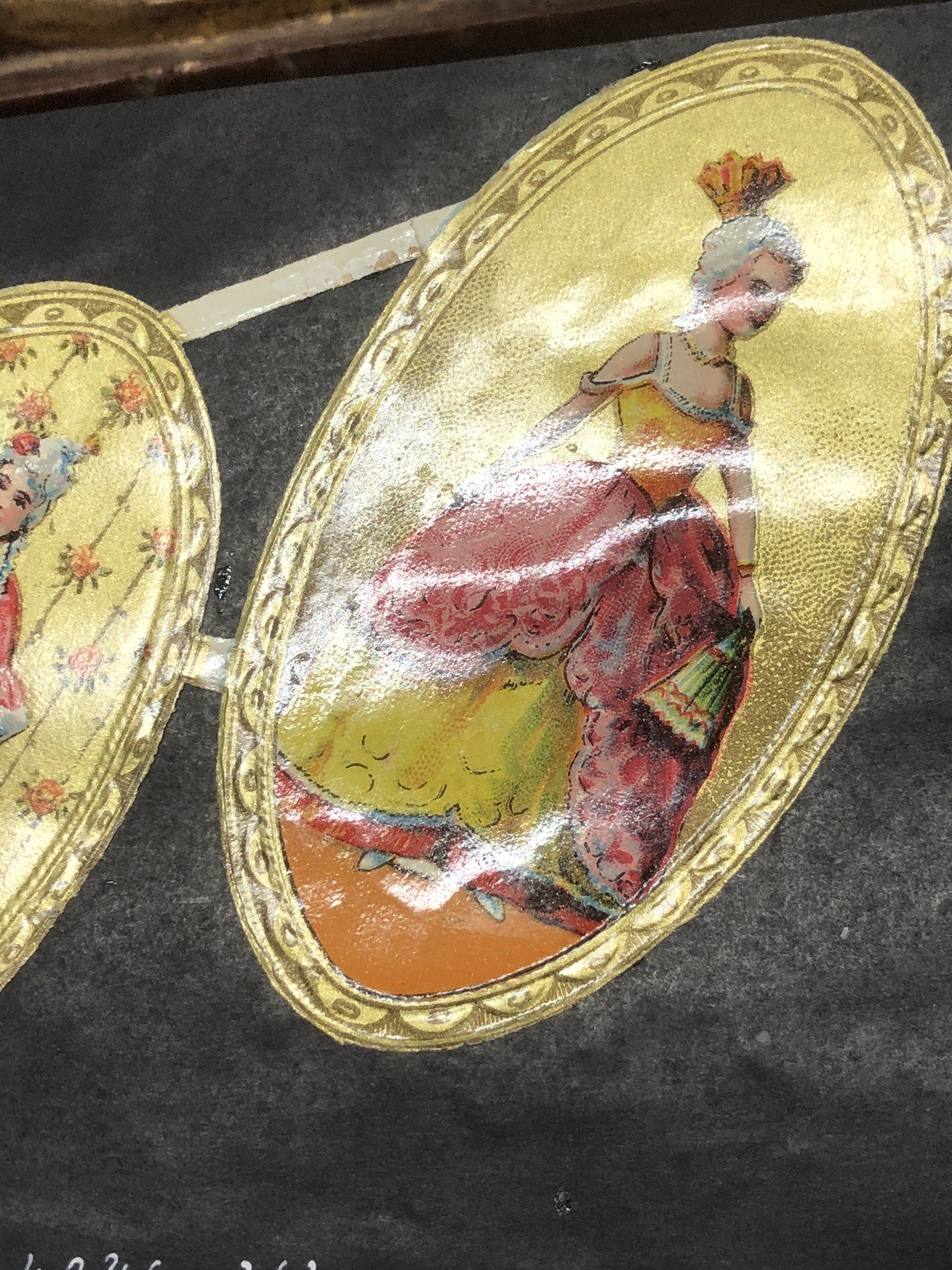 Dancing Couple & Victorian Ladies Die Cut Scraps Glued on Paper Double Sided L7