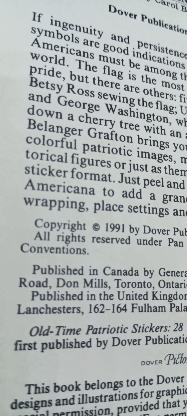VTG Old Time Patriotic Dover Stickers 28 USA Designs By Carol Belanger Grafton