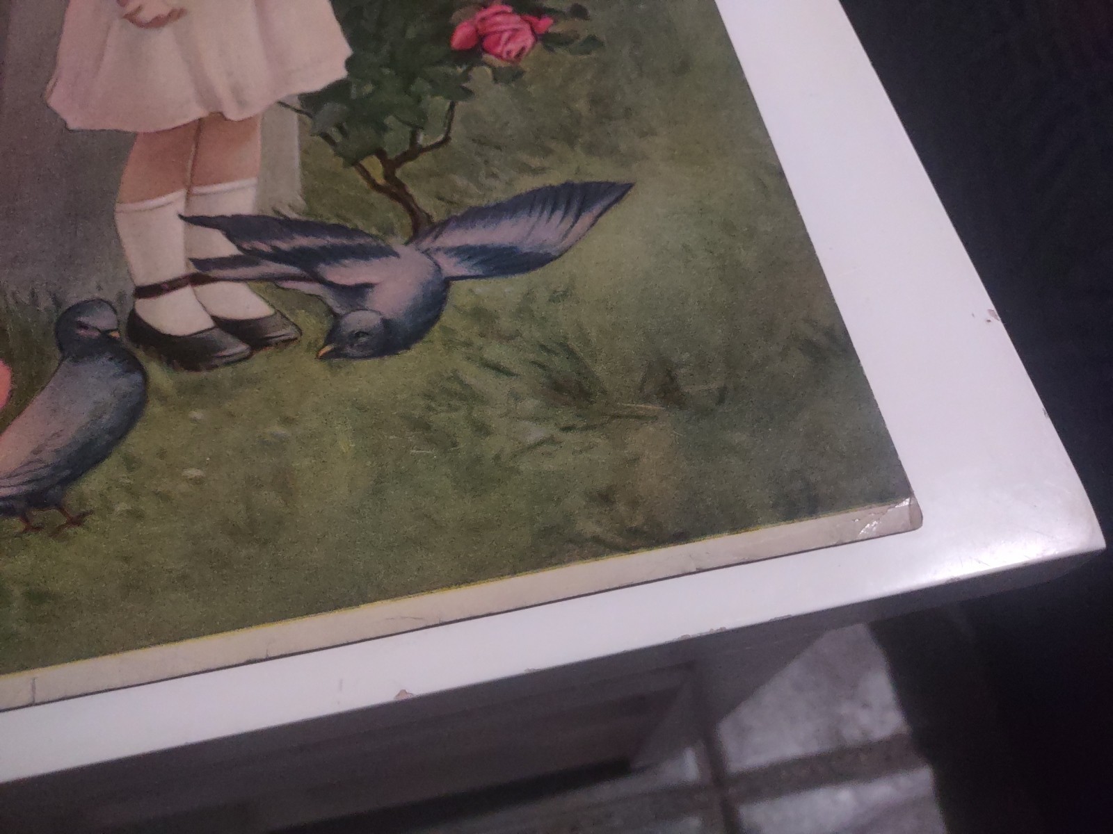 EARLY 1900’S VINTAGE CHROMOLITHOGRAPH PRINT YOUNG WOMAN & CHILD W/FLOWERS ROSES