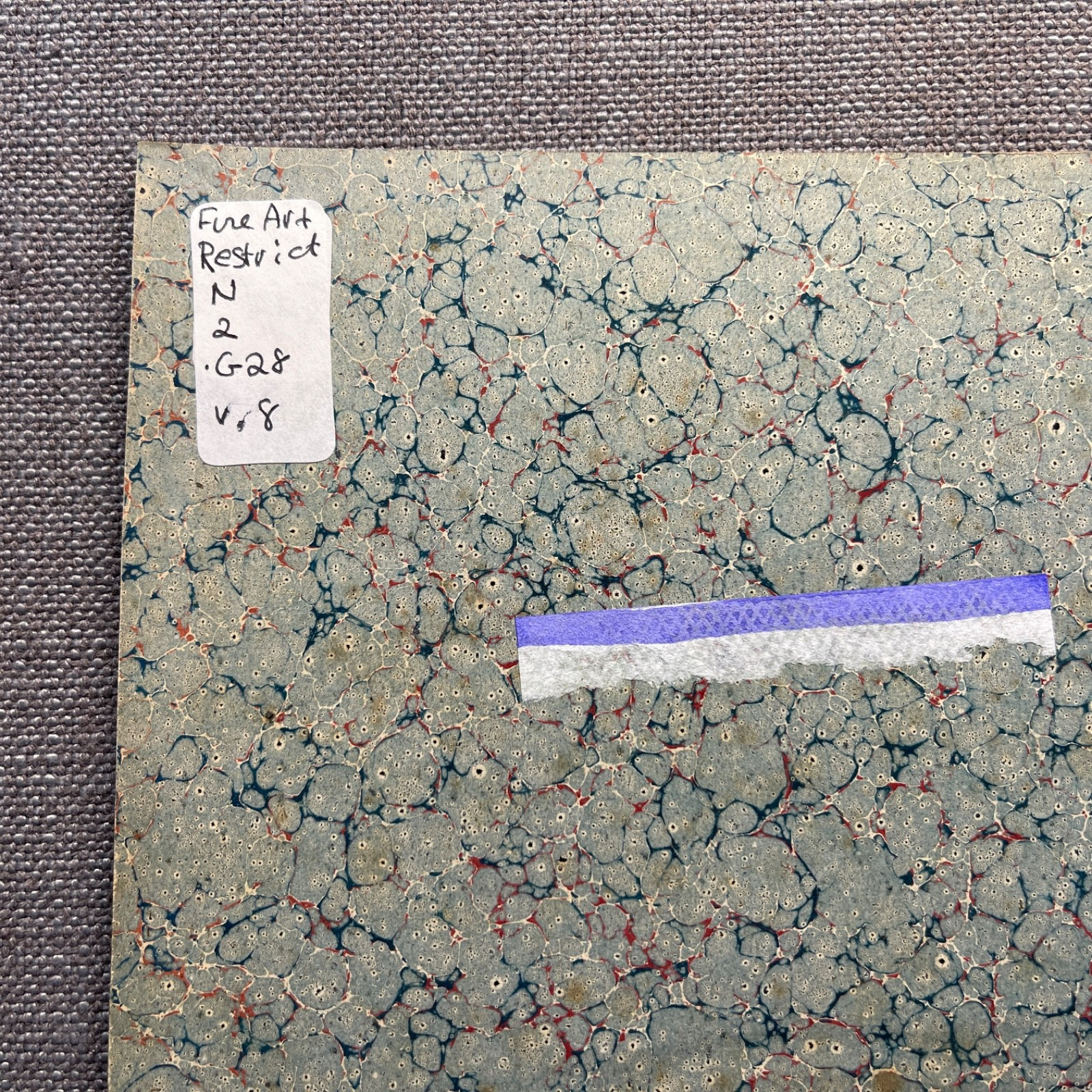 Antique Marbled End Papers Pair Bookbinding Blue Red White