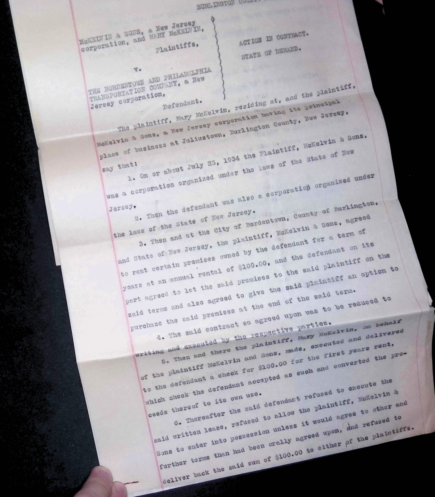 1935 NJ Summons McKelvin & Sons Lumberton Transport Co Legal Document Burlington