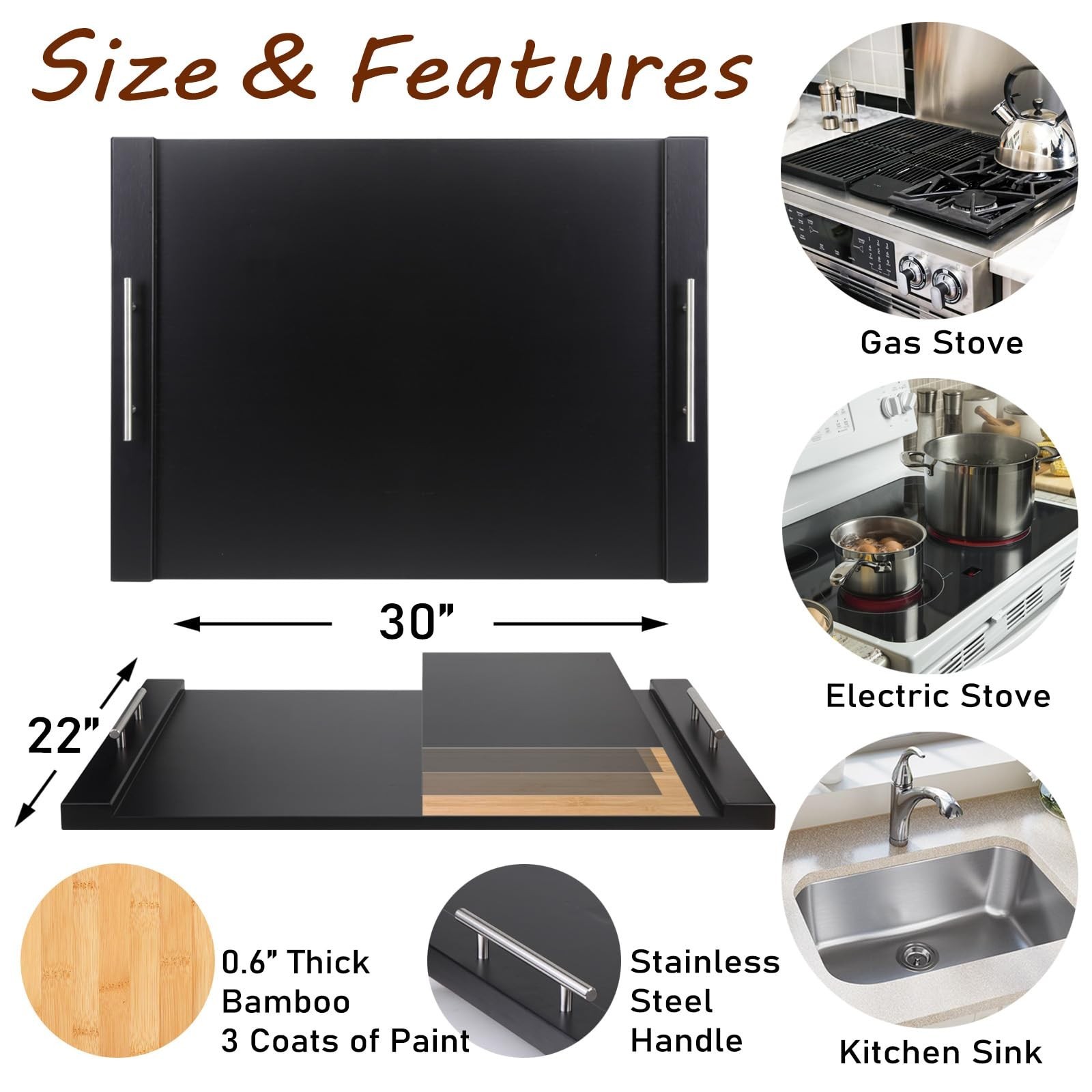 30″x22″ Noodle Board Stove Cover for Electric & Gas Stoves, Natural Bamboo Ra…