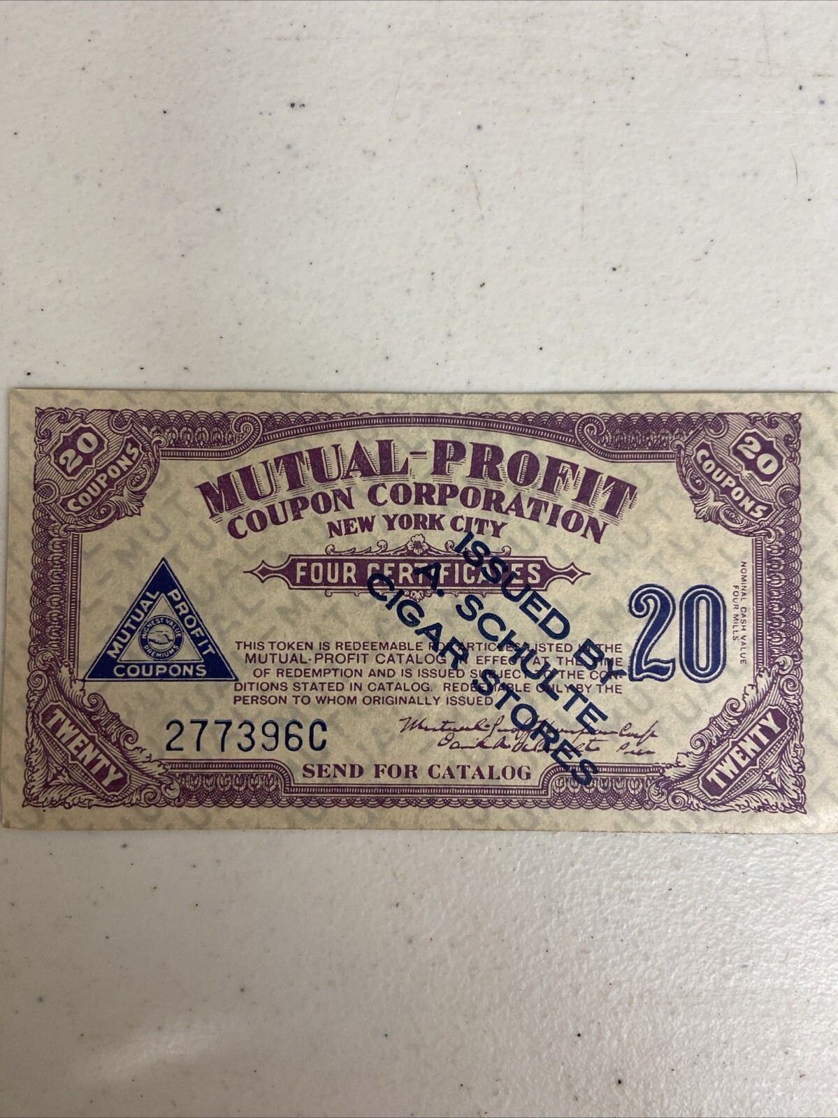 Mutual Profit Coupon Corporation New York City, NY 20 Coupons Cigar Store