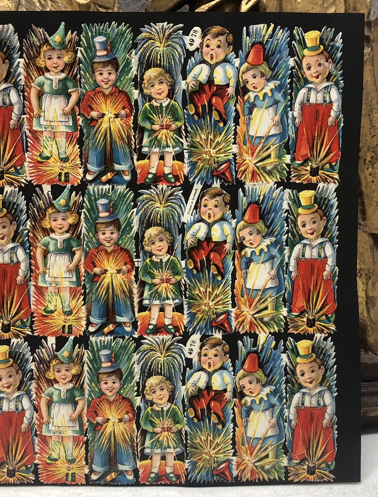 Kids Posing + Die Cut Scraps Glued on Paper Double Sided 2X Full Sheets L17