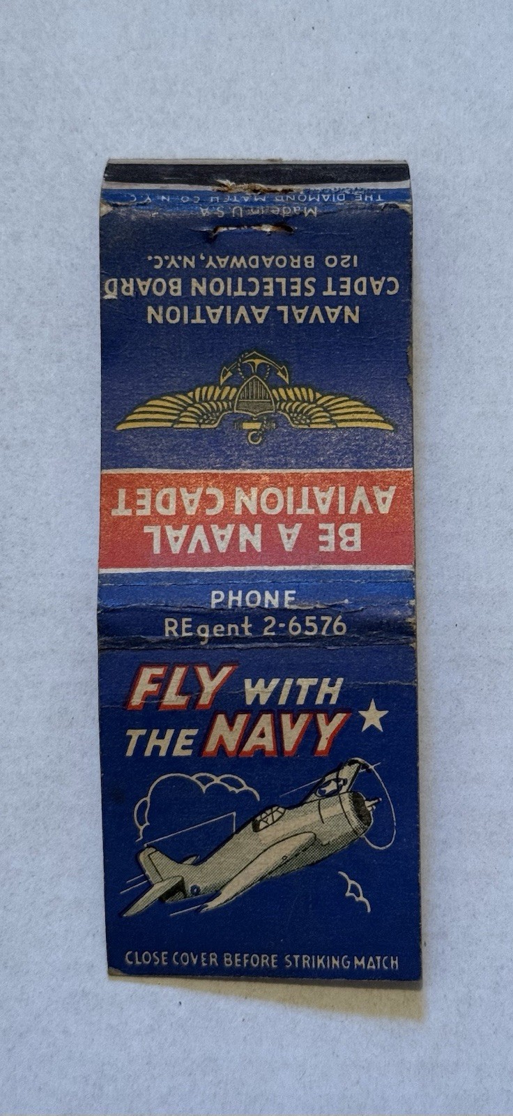 Naval Aviation Cadet Selection Board New York City Vintage Matchbook Cover 440B