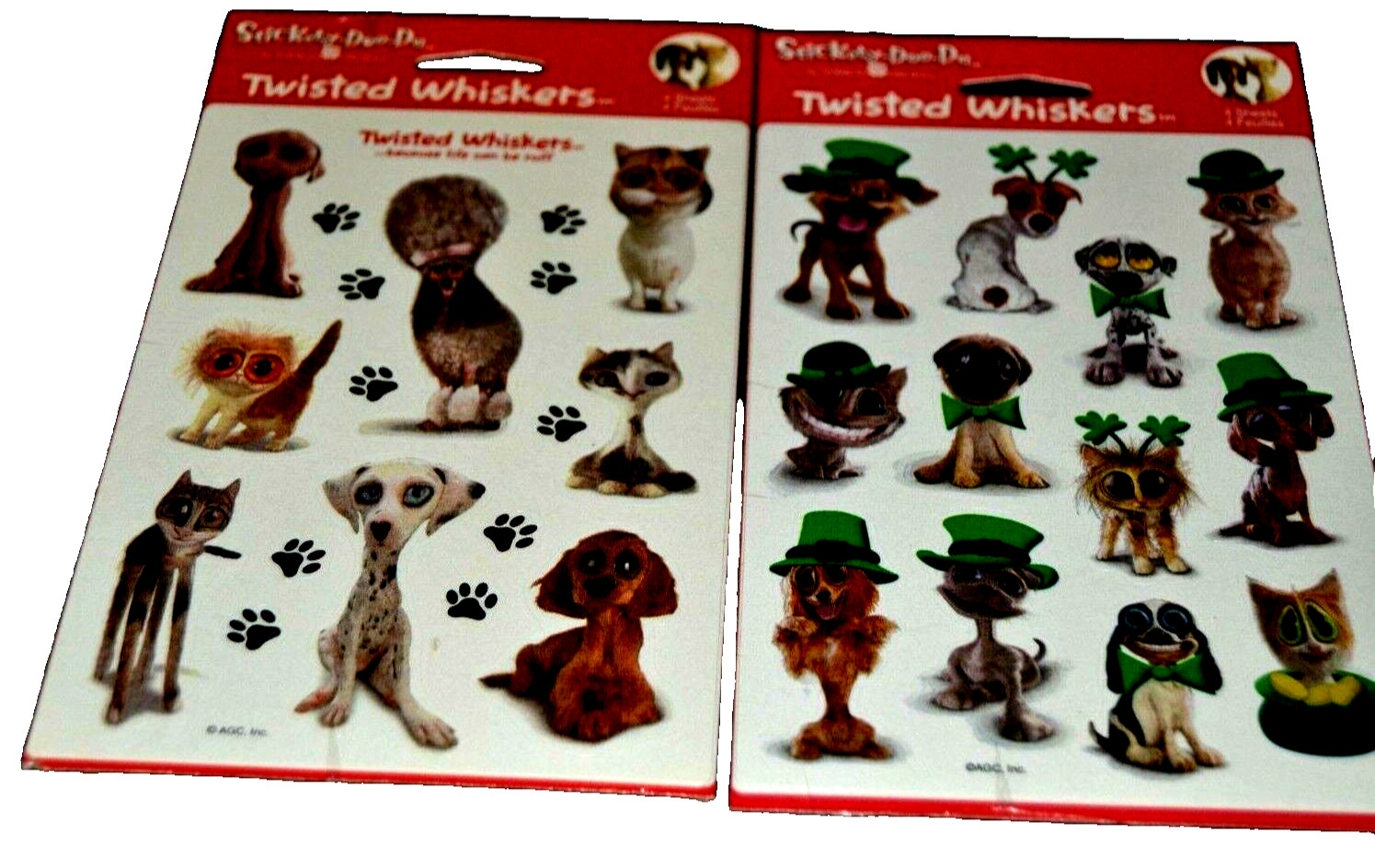 TWISTED WHISKERS Stickers NIP 4X2 Sheets CATS DOGS Stickety-Doo-Da 2 Vtg Pkgs