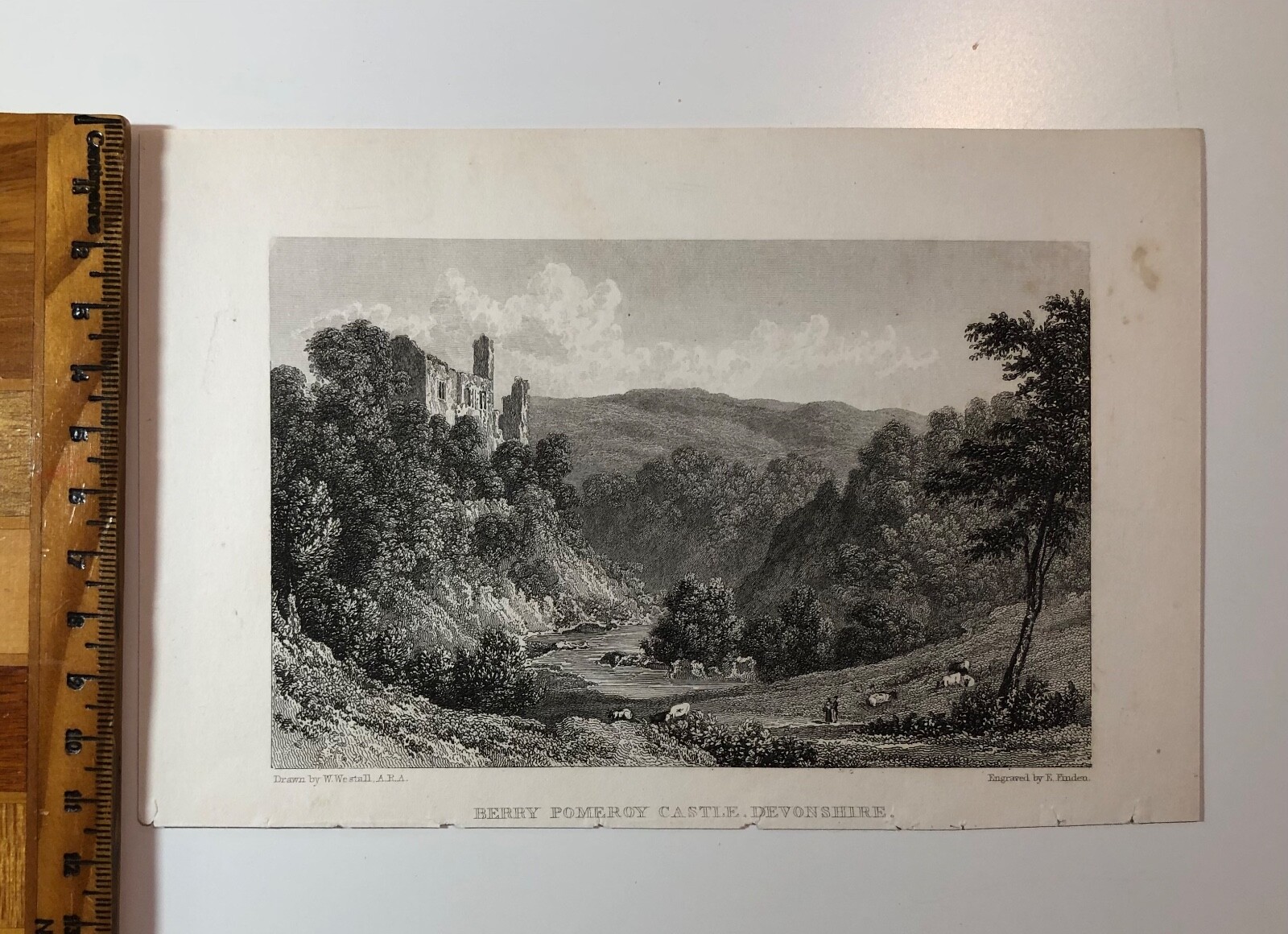 BERRY POMEROY CASTLE, Devon – Beautiful c.1830s 13.5 x 8.75cm Original Print -EX