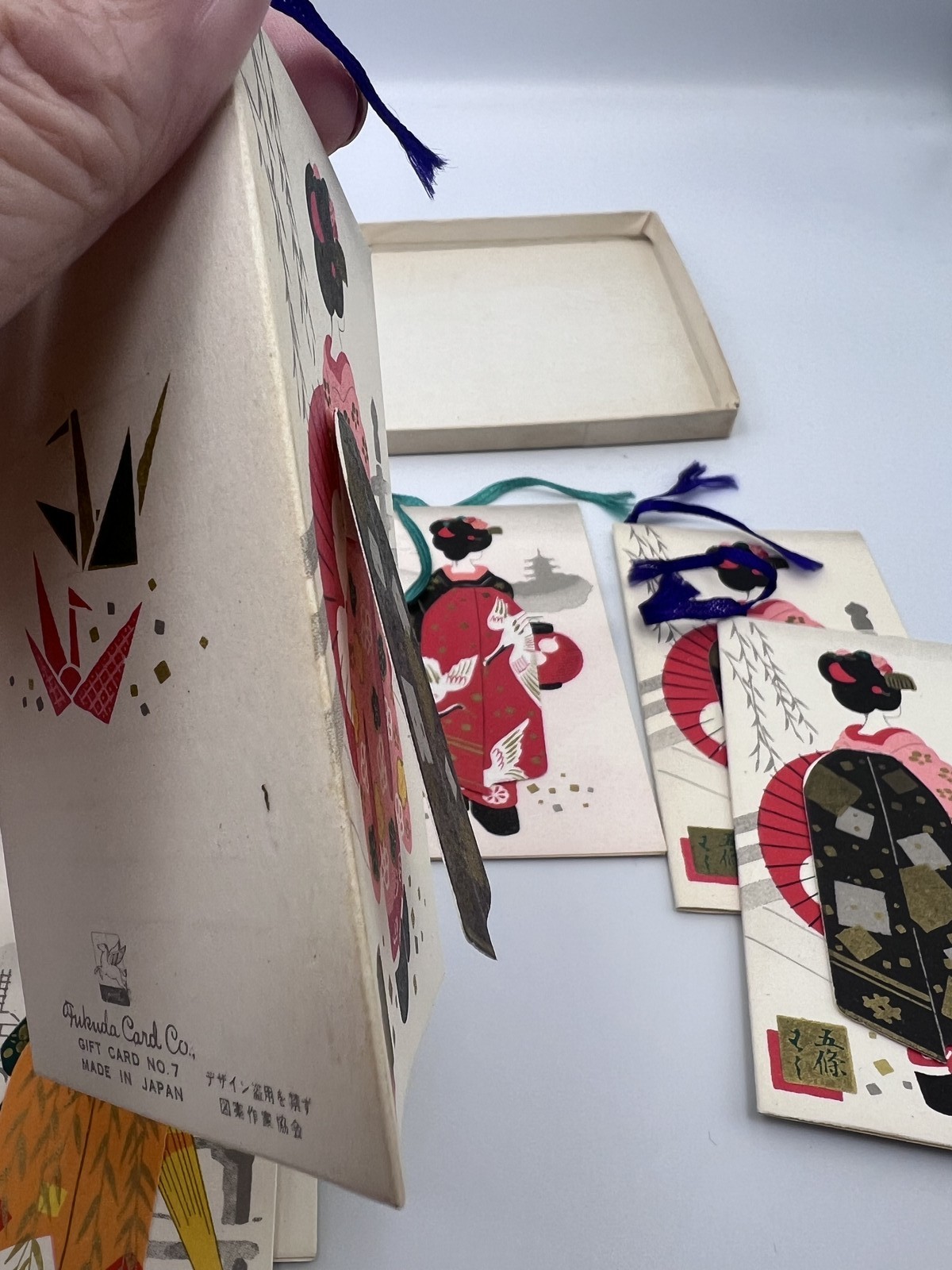 Vintage Japanese Geisha Kimono Pop Up 12 Score Cards Gift Tags Fukuda Card Japan