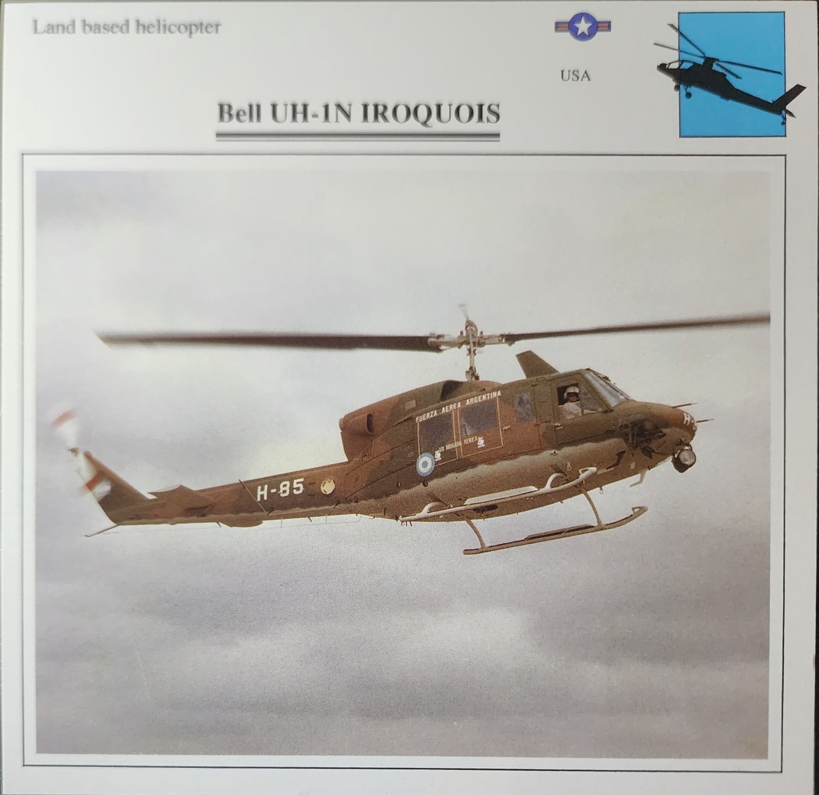 Bell UH-1N UH 1N Iroquois Helicopter Picture Original Vtg Info Collector Card
