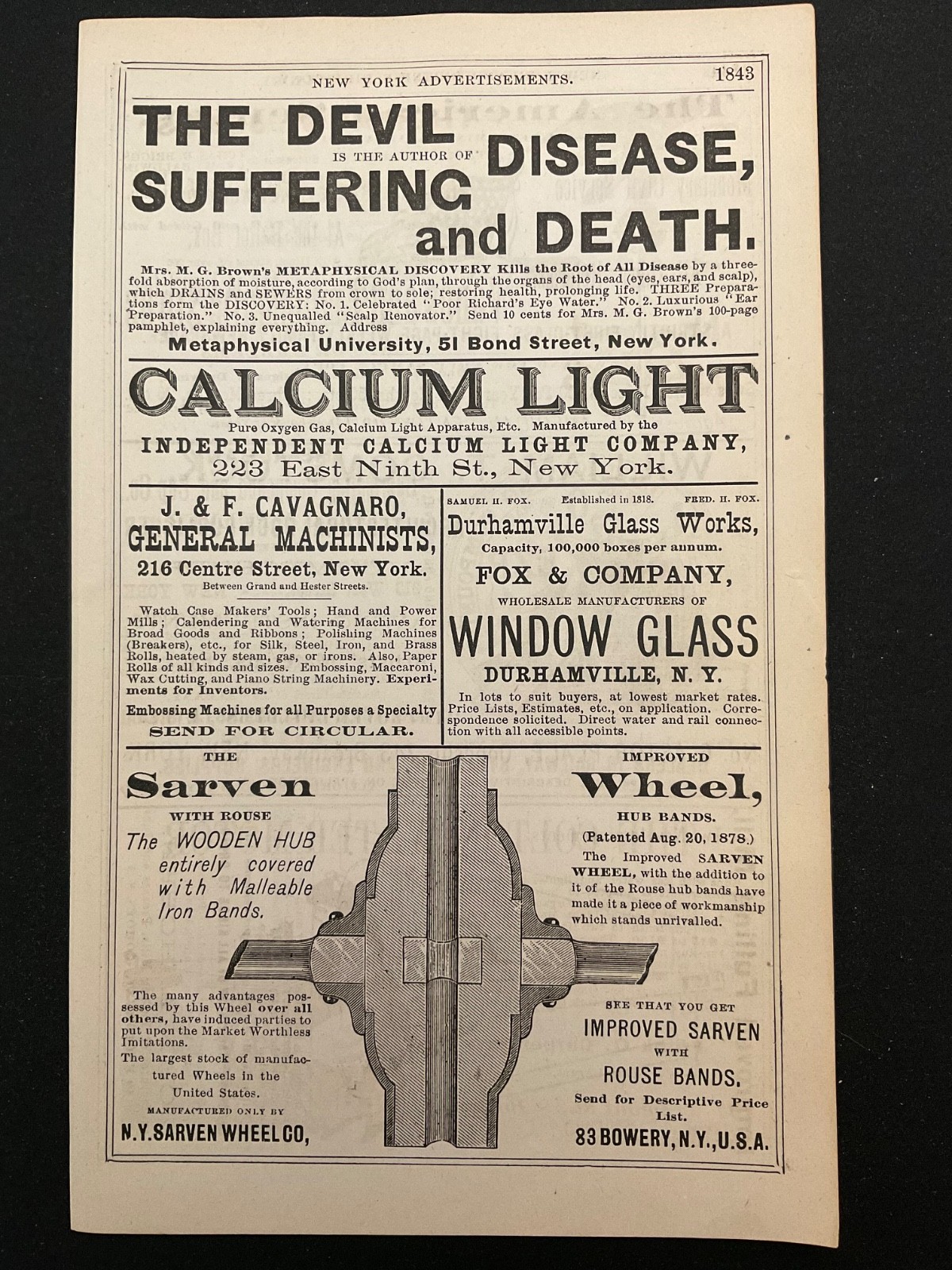 1883 Antique Ad Page Brown Metaphysical University, American Sentry Newspaper NY