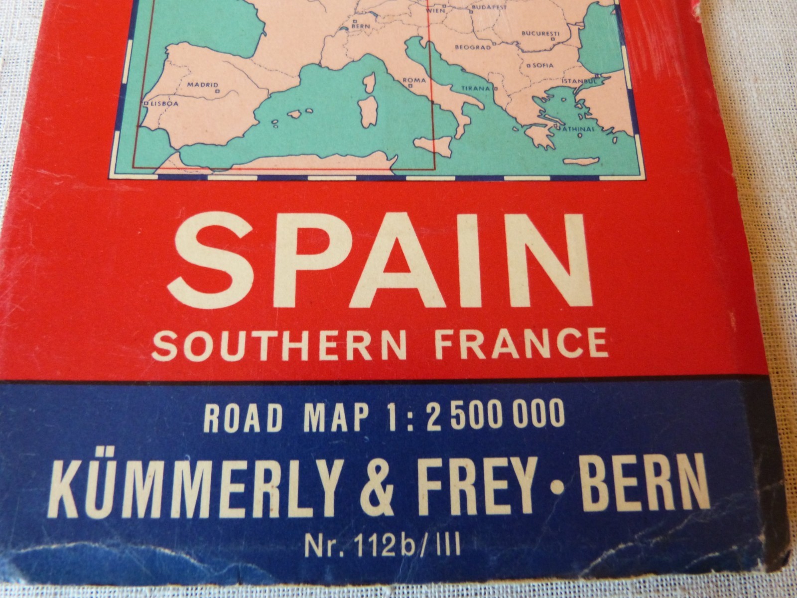 Vintage Folded Road Map of Spain & Southern France By Kummerly & Frey, Bern