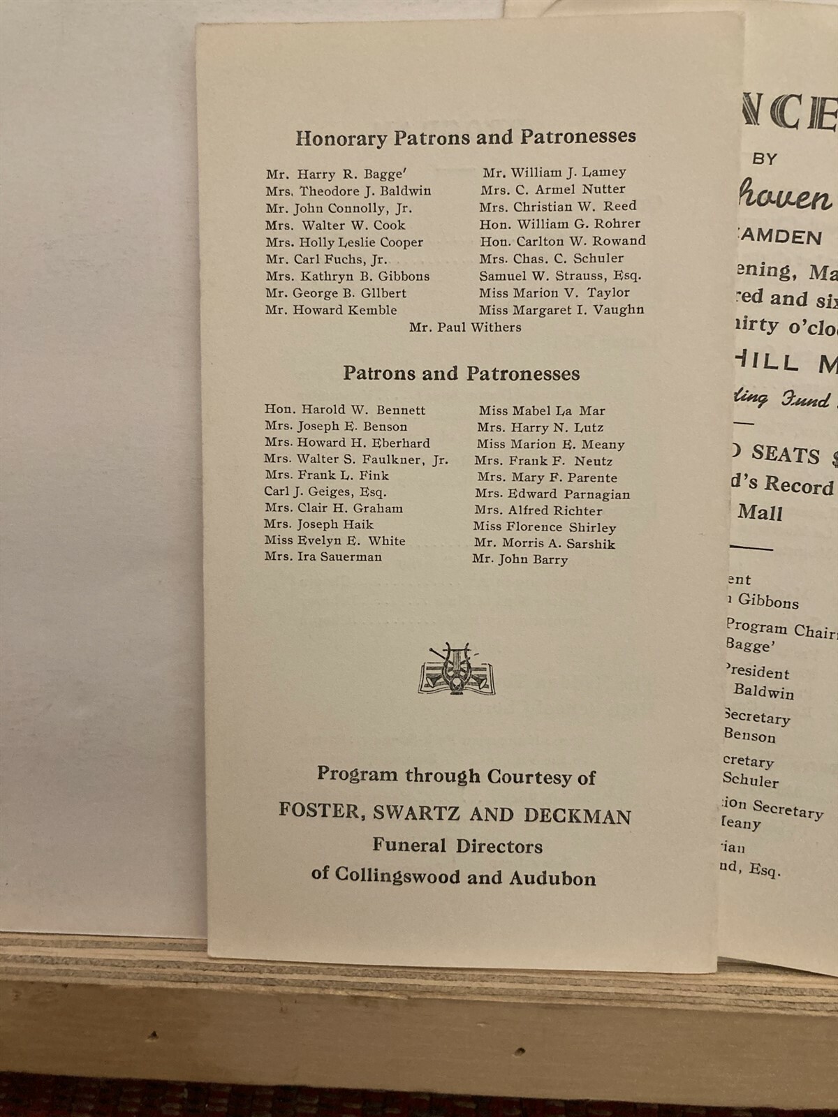 1964 Beethoven Club of Camden Cherry Hill Mall Concert Program New Jersey NJ Vtg