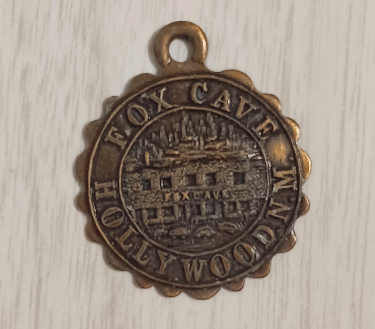 Vintage Hollywood New Mexico Fox Cave Souvenir Metal Fob