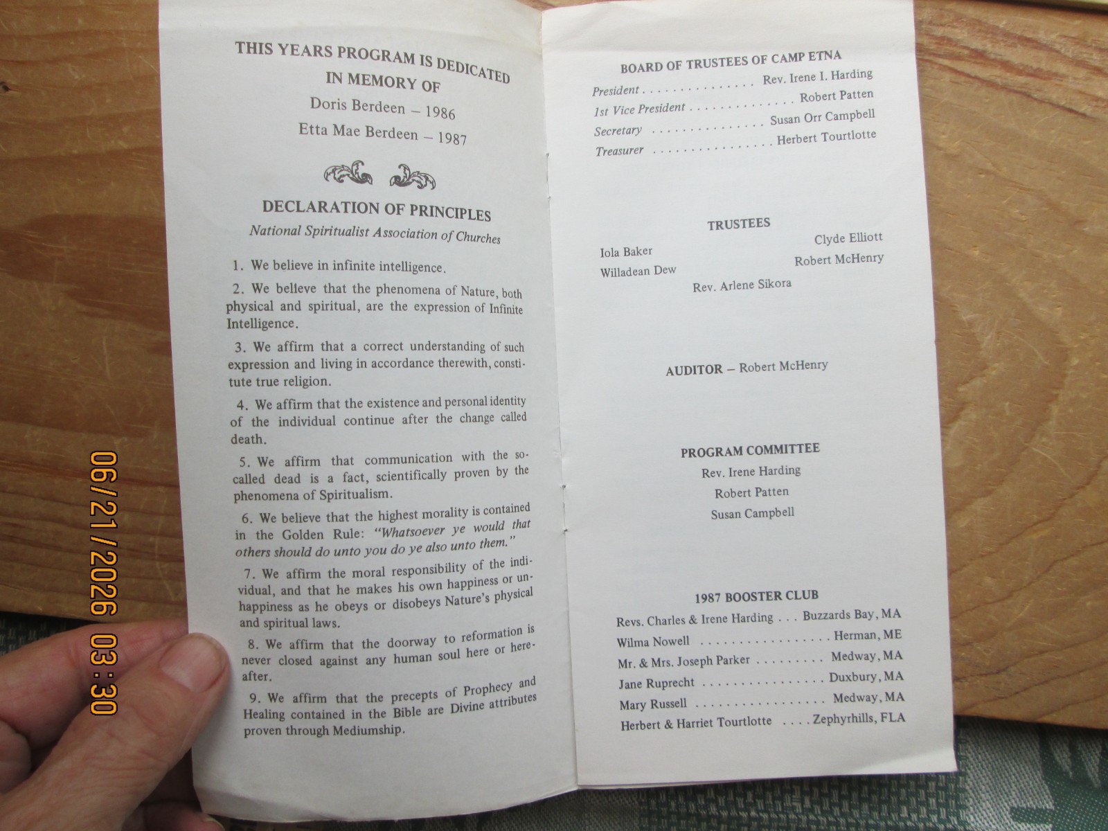 etna Spiritualist meeting camp meeting ETNA maine brochure 1987