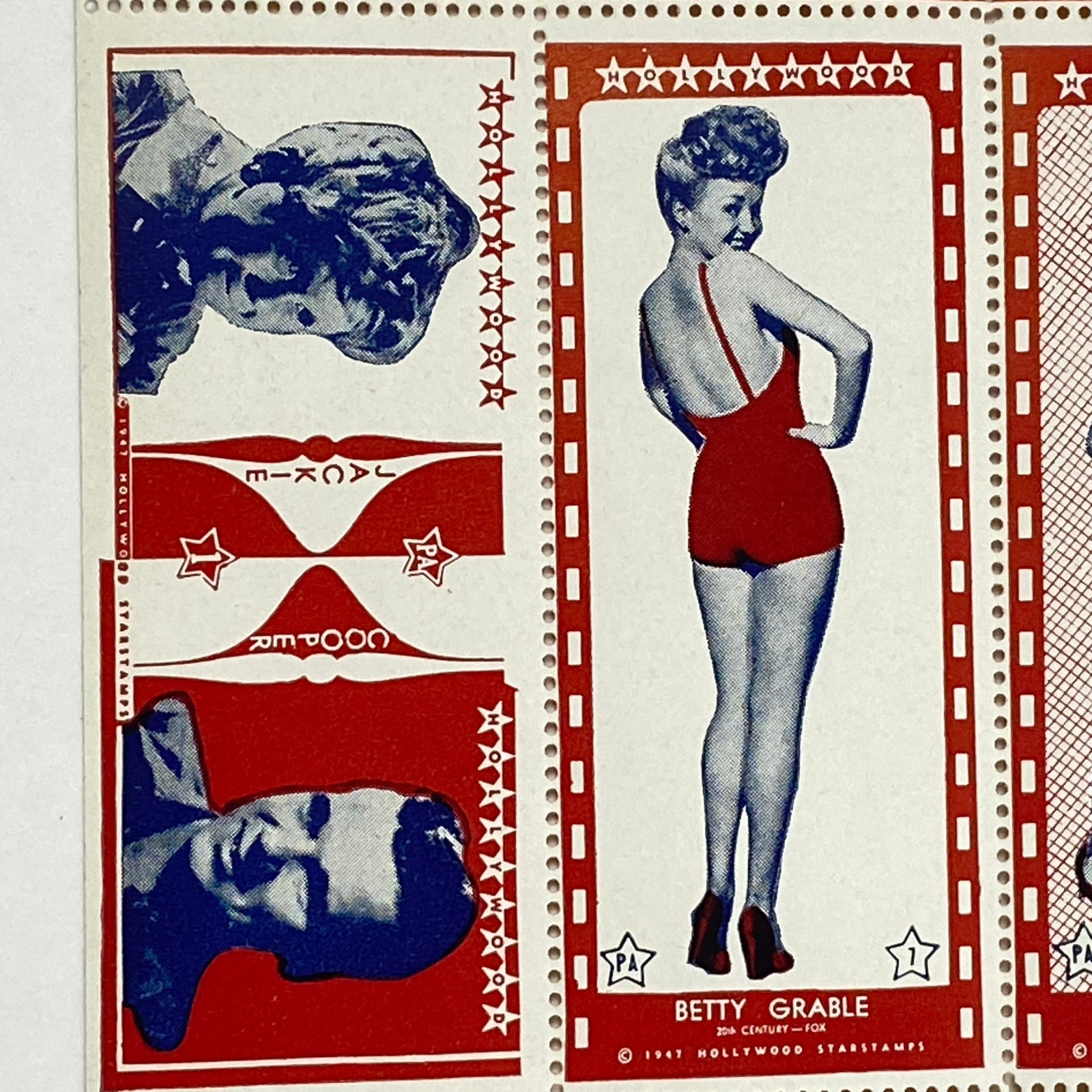 1947 Hollywood Starstamps Sheet Betty Grable Rhonda Fleming Janet Blair VTG