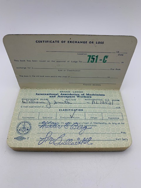 1960’s International Association of Machinists Monthly Dues Booklet w/Stamps