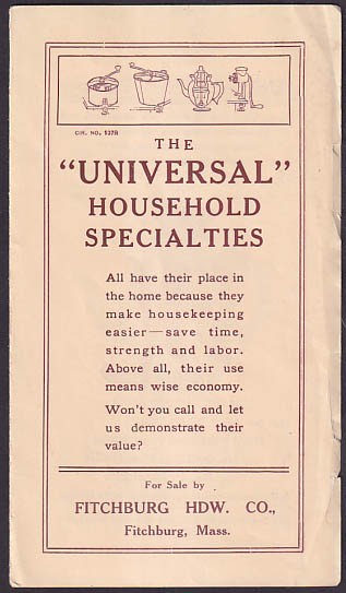 Universal Food Chopper / Bread Maker / Cake Maker / Percolator folder c 1910