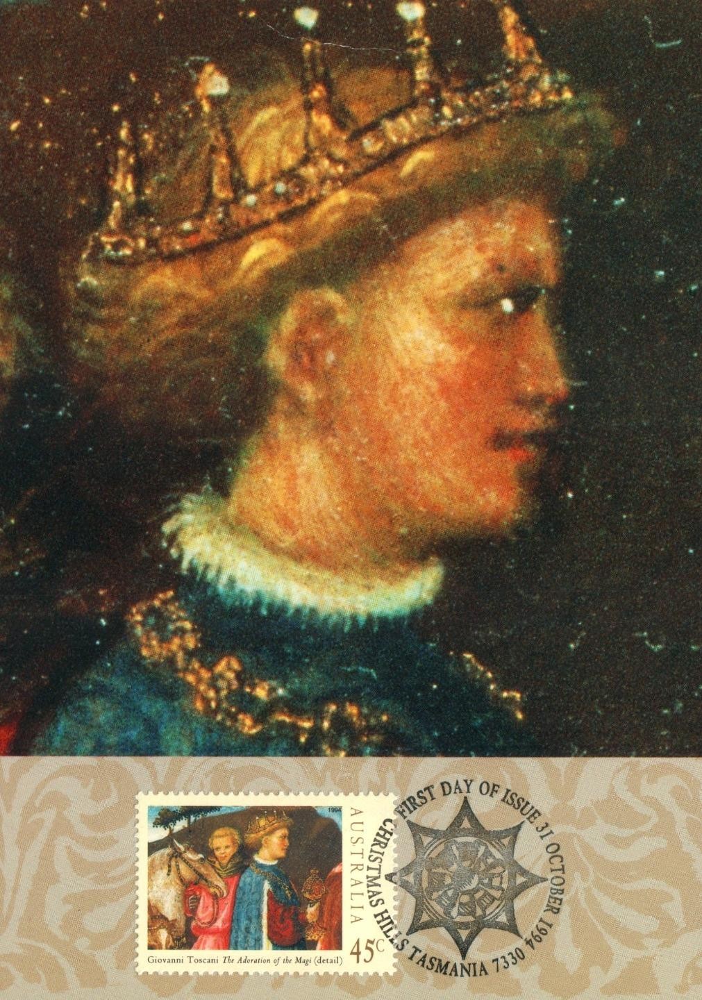 1994 Toscani Portrait the Magi POSTCARD Maxi card Cancelled in Christmas Hills