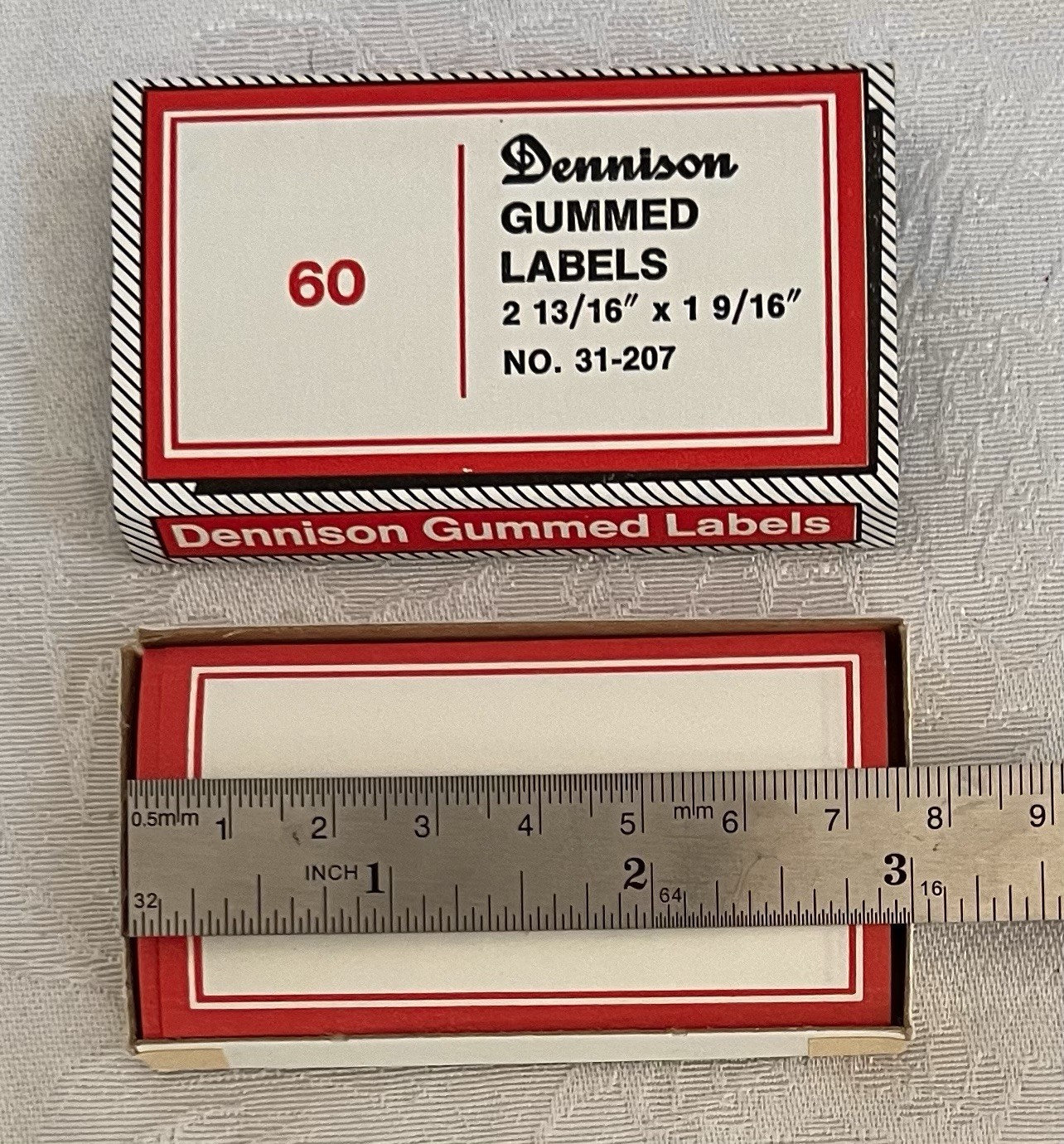 Vintage Dennison Gummed 2-13/16” Labels PARTIAL Box of 12 • No. 31-207/No. 2007