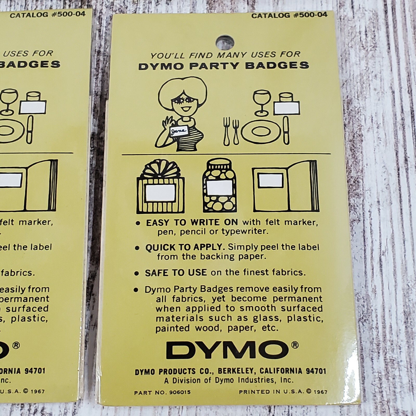 Vintage 1967 Dymo Party Name Badges Self Sticking Labels 24 Pack Lot of 4 NOS