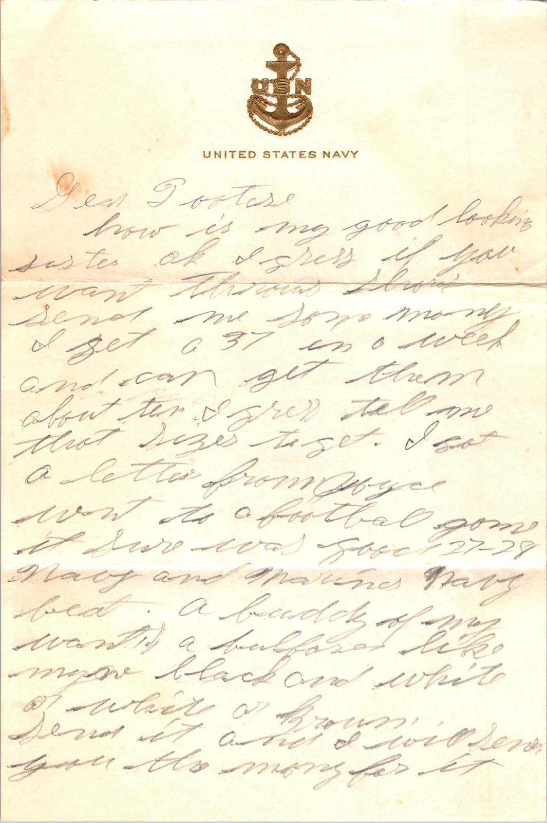 WWII US Navy Handwritten Letter Dear Porter Treasure Island 1940s