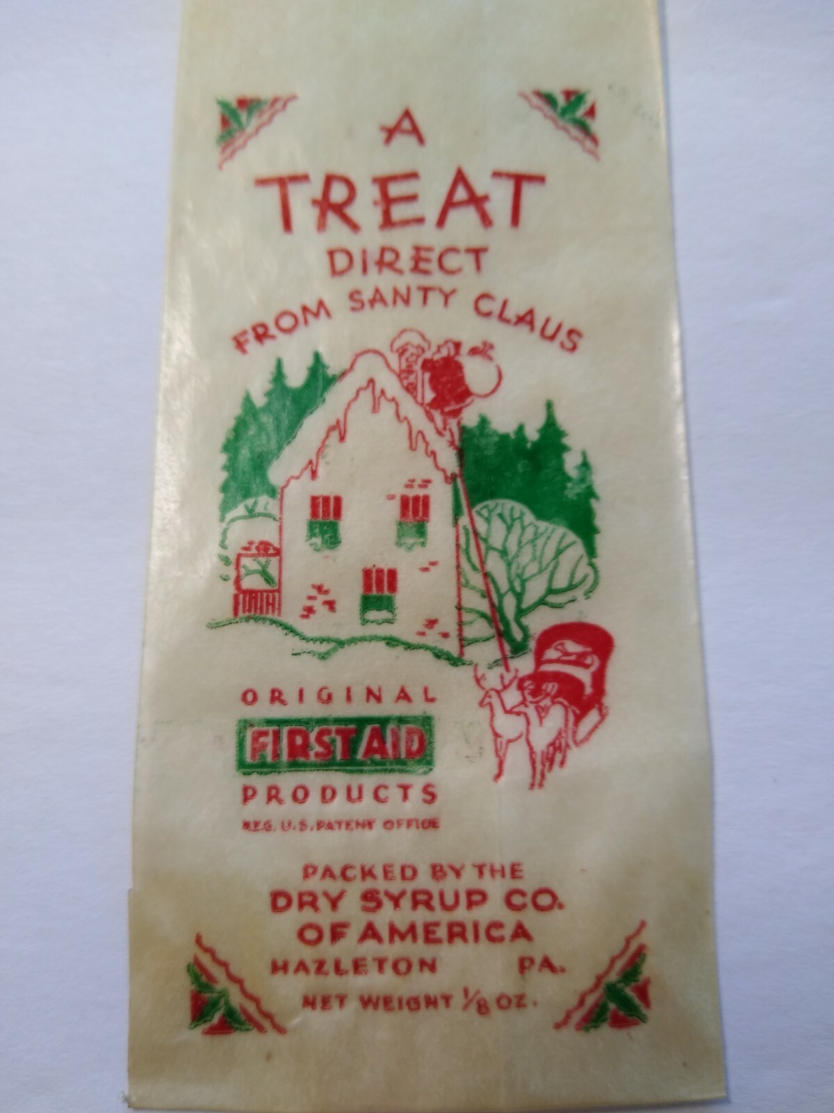 Santa Claus Christmas Treat Bag Glassine Give Away Candy Small Toy 1940s Vintage