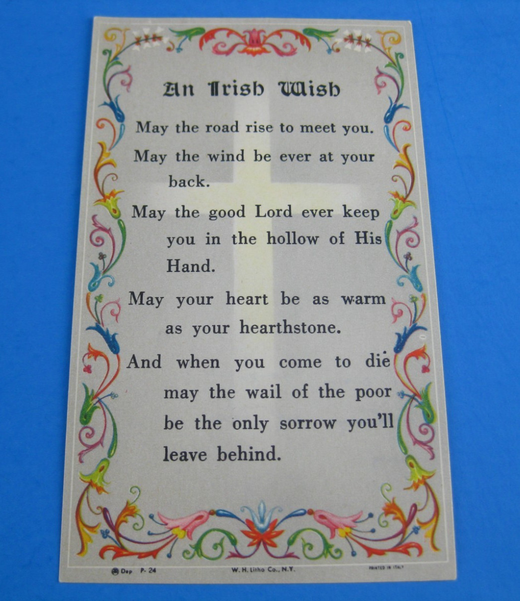 An Irish Wish Poem May The Road Rise Up To Meet You Vintage Prayer Card WH Litho