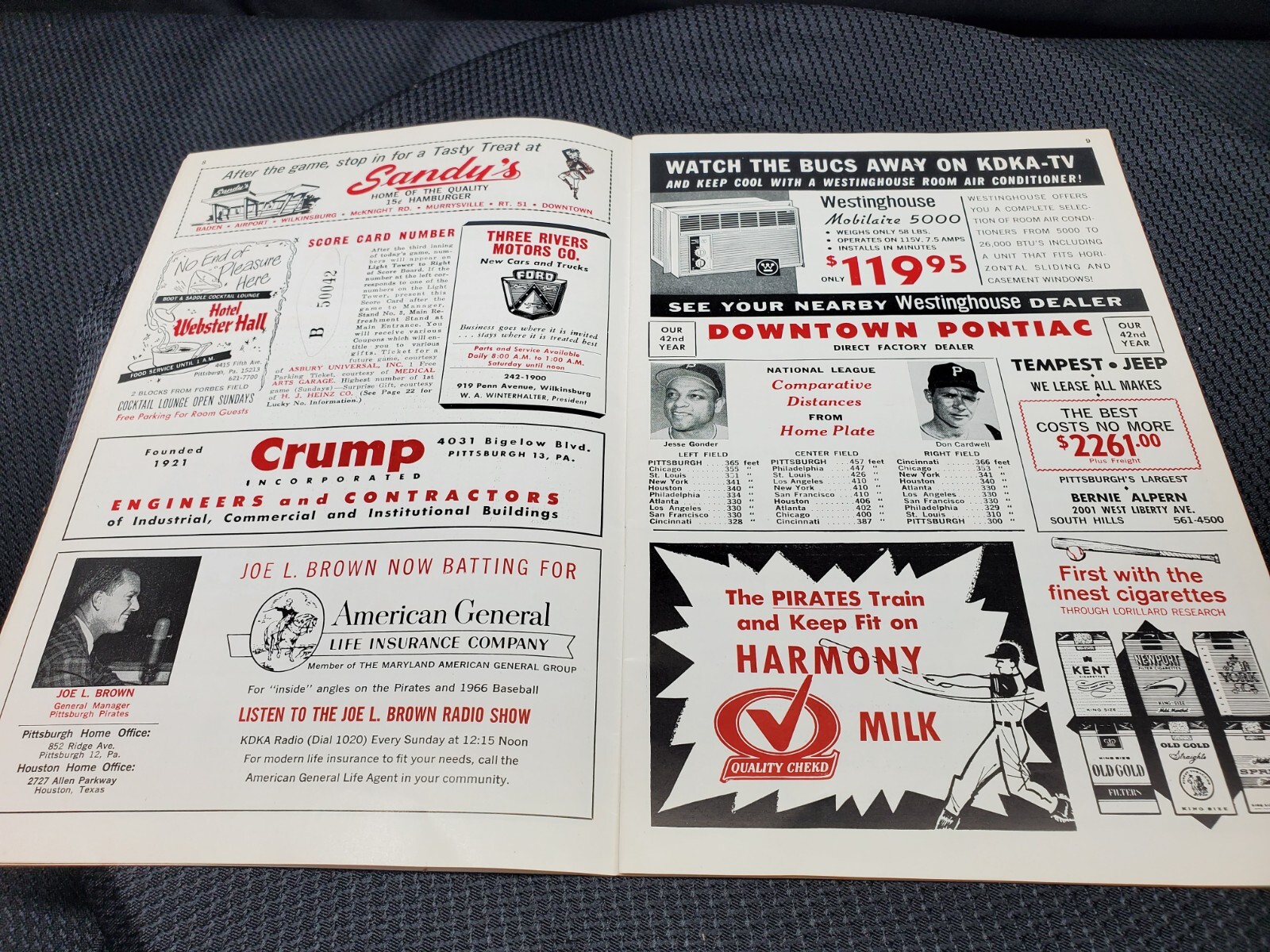 1966 Pittsburgh Pirates vs Houston Astros Scored Baseball Program / Score Card