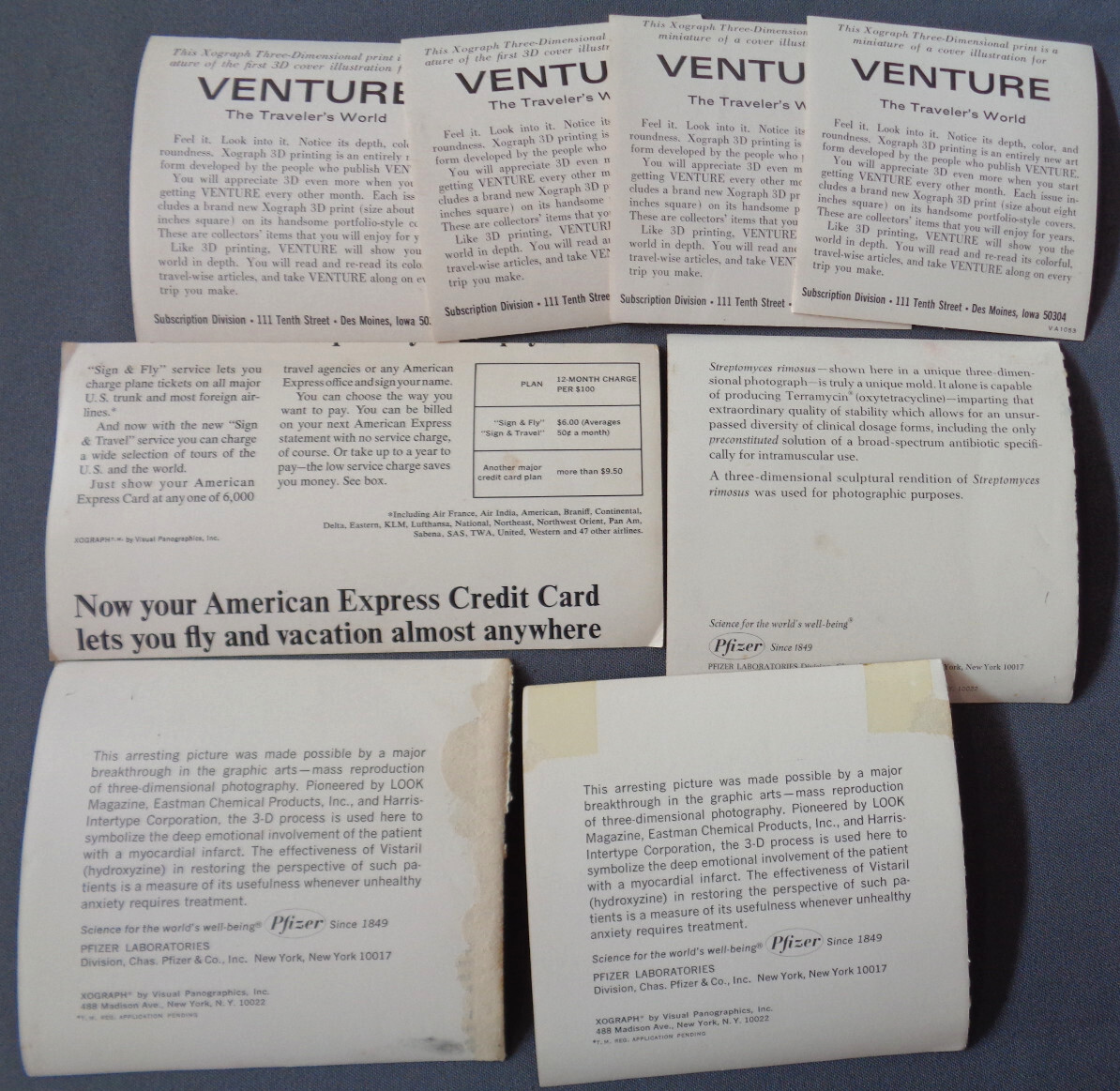 VTG 1970s Xograph Three Dimensional Prints 8 Pc Lot Medical & Travel Ads Retro