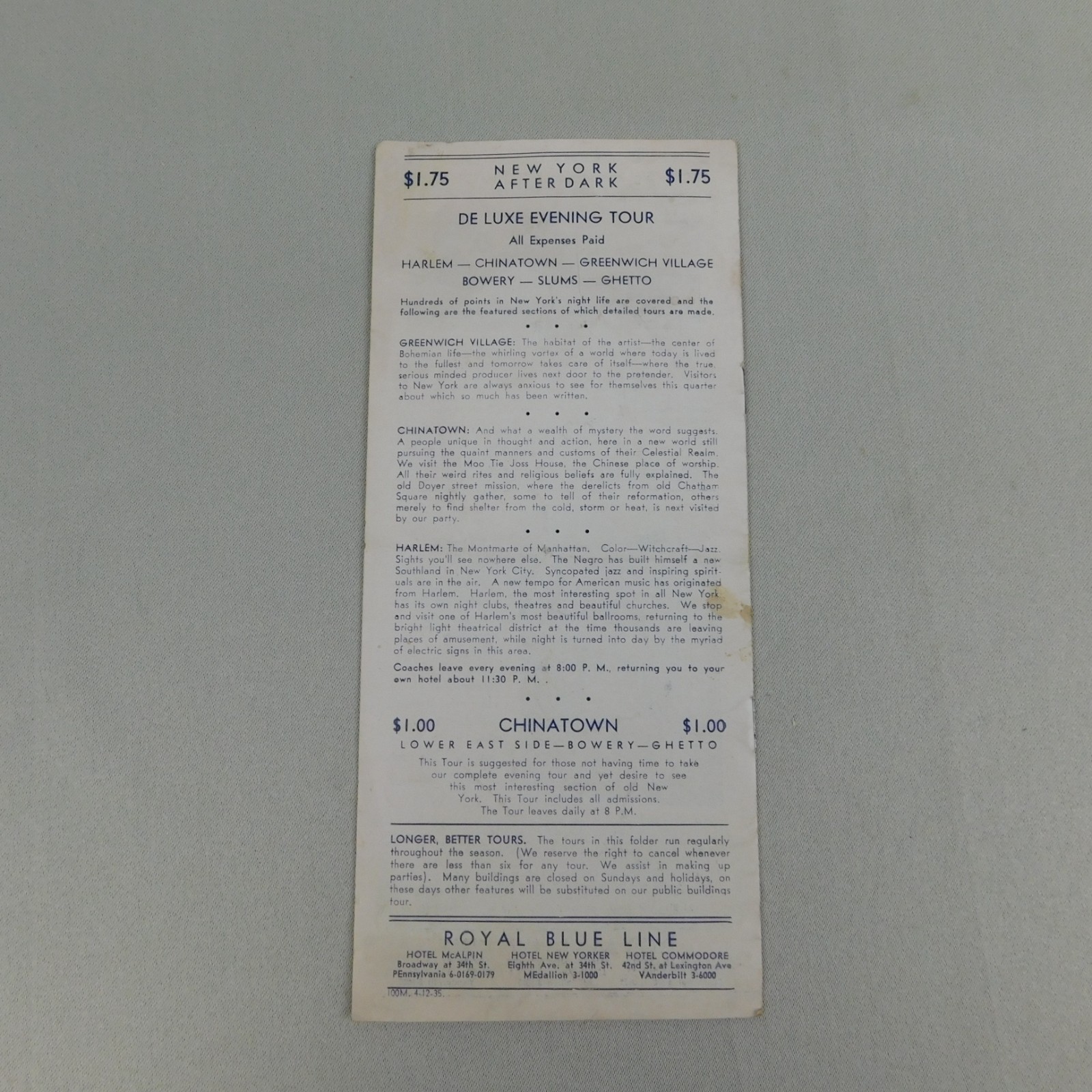 Vintage 1935 Sightseeing New York Royal Blue Line Travel Guide Map Souvenir