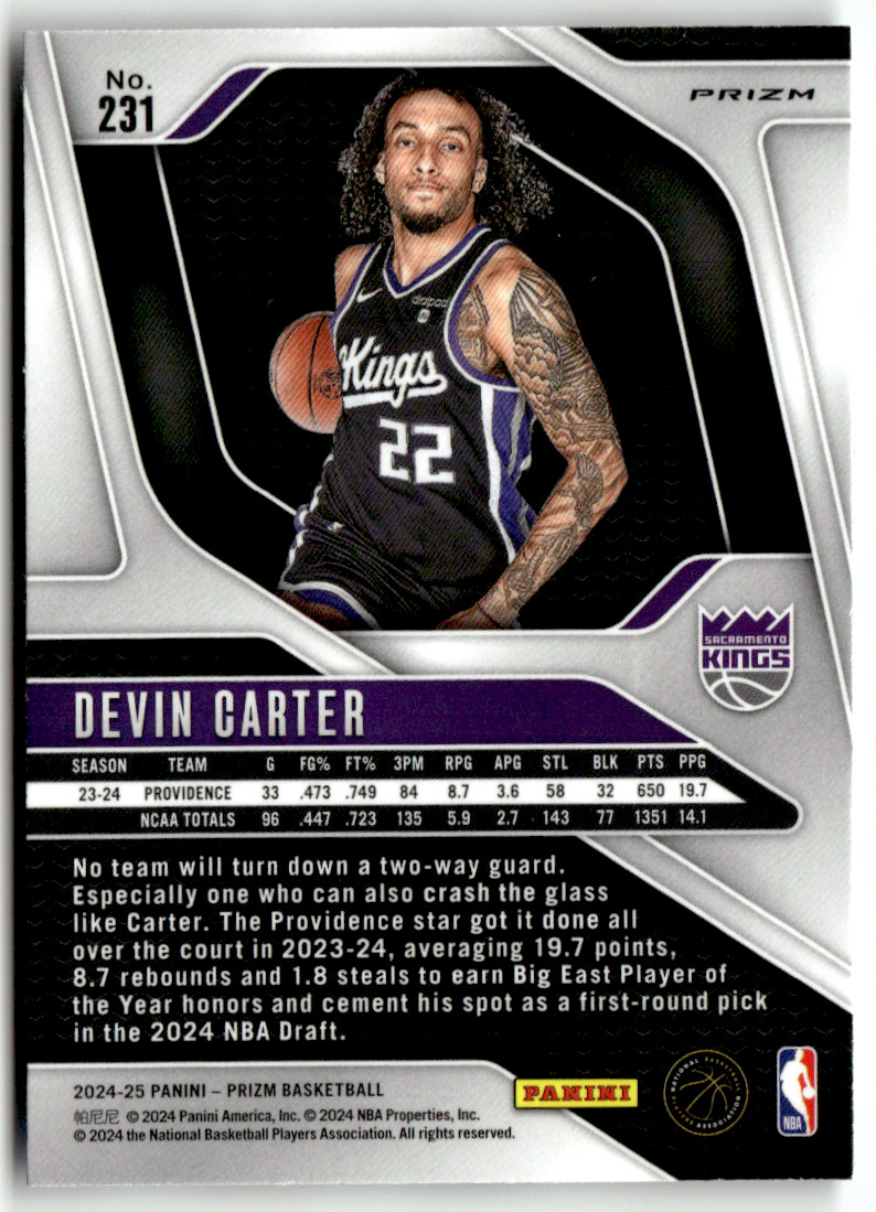 2024-25 Panini Prizm NBA No. 231 Devin Carter Rookie Red White Blue PRIZM