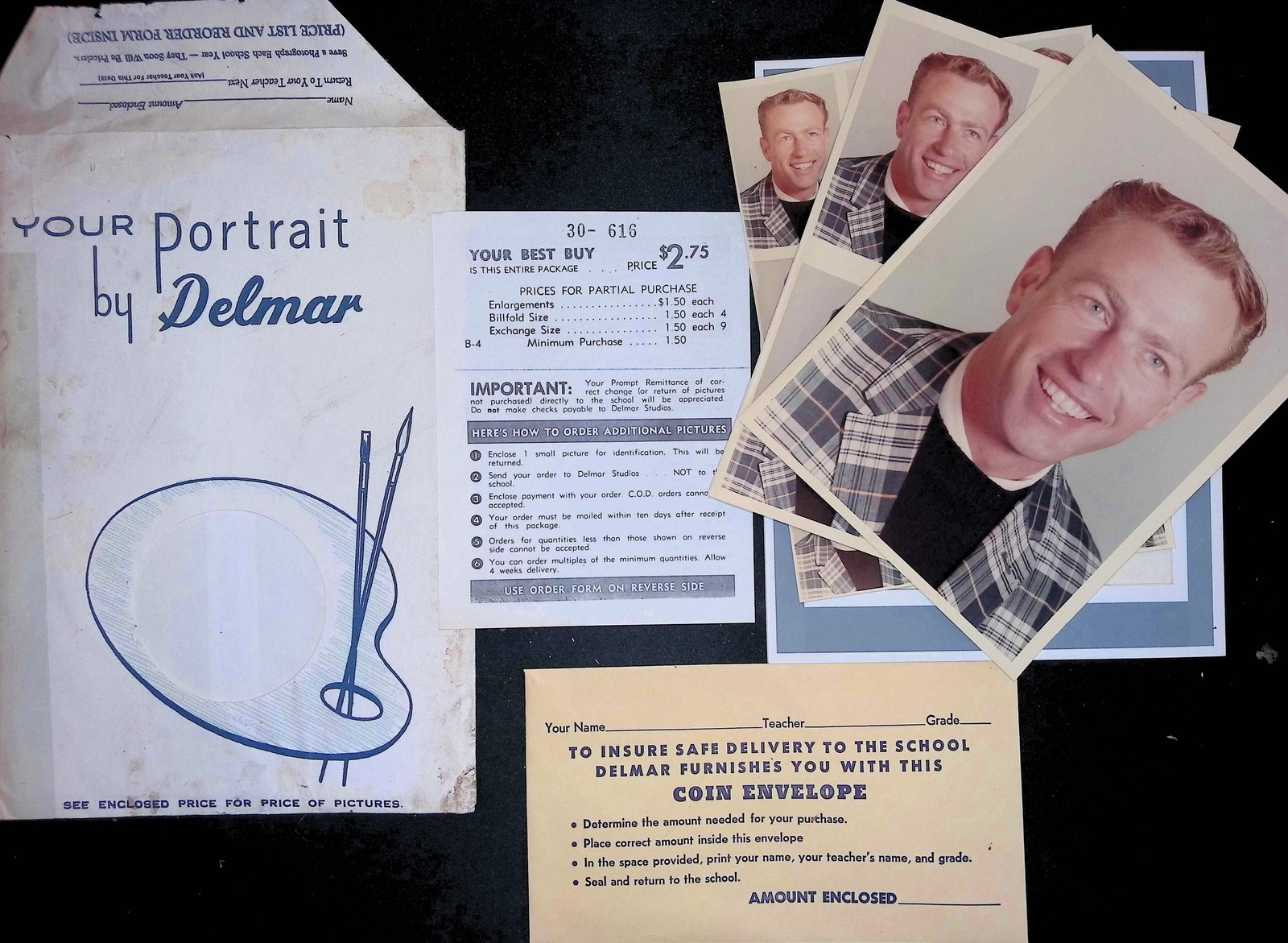 Delmar Studios School Portrait Folder w/ Prints Mid-Century 1950s