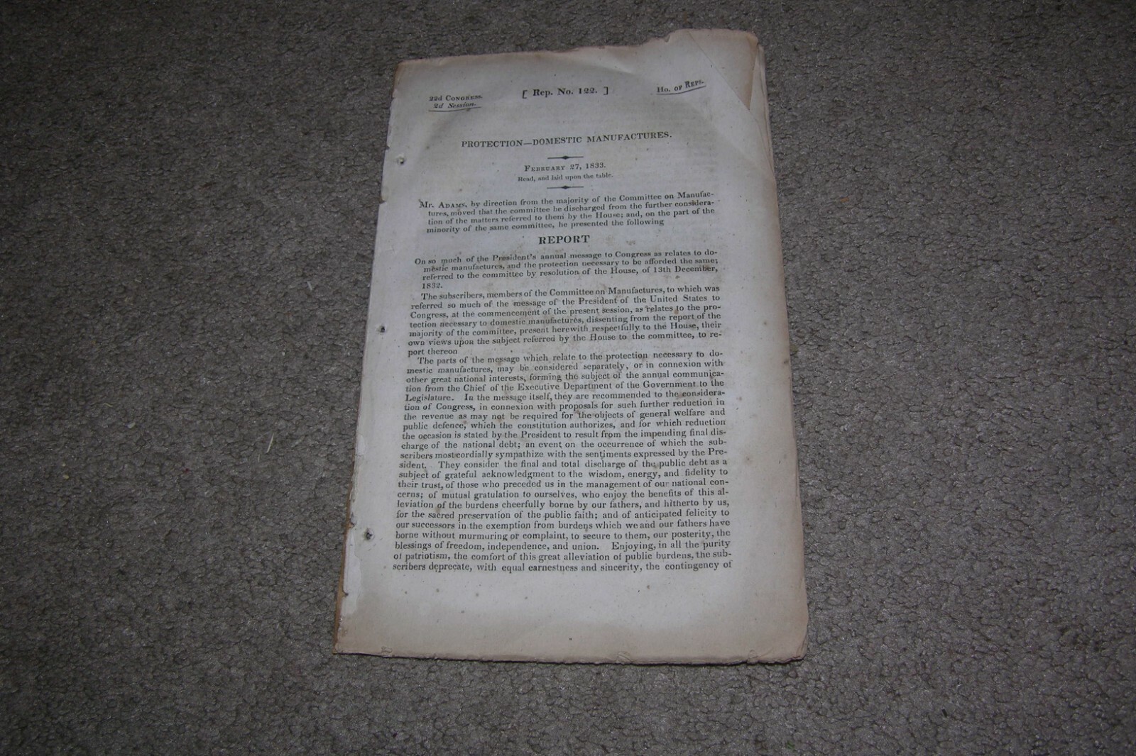 3x 1830’s Tariff, Duties on Imports, Protection