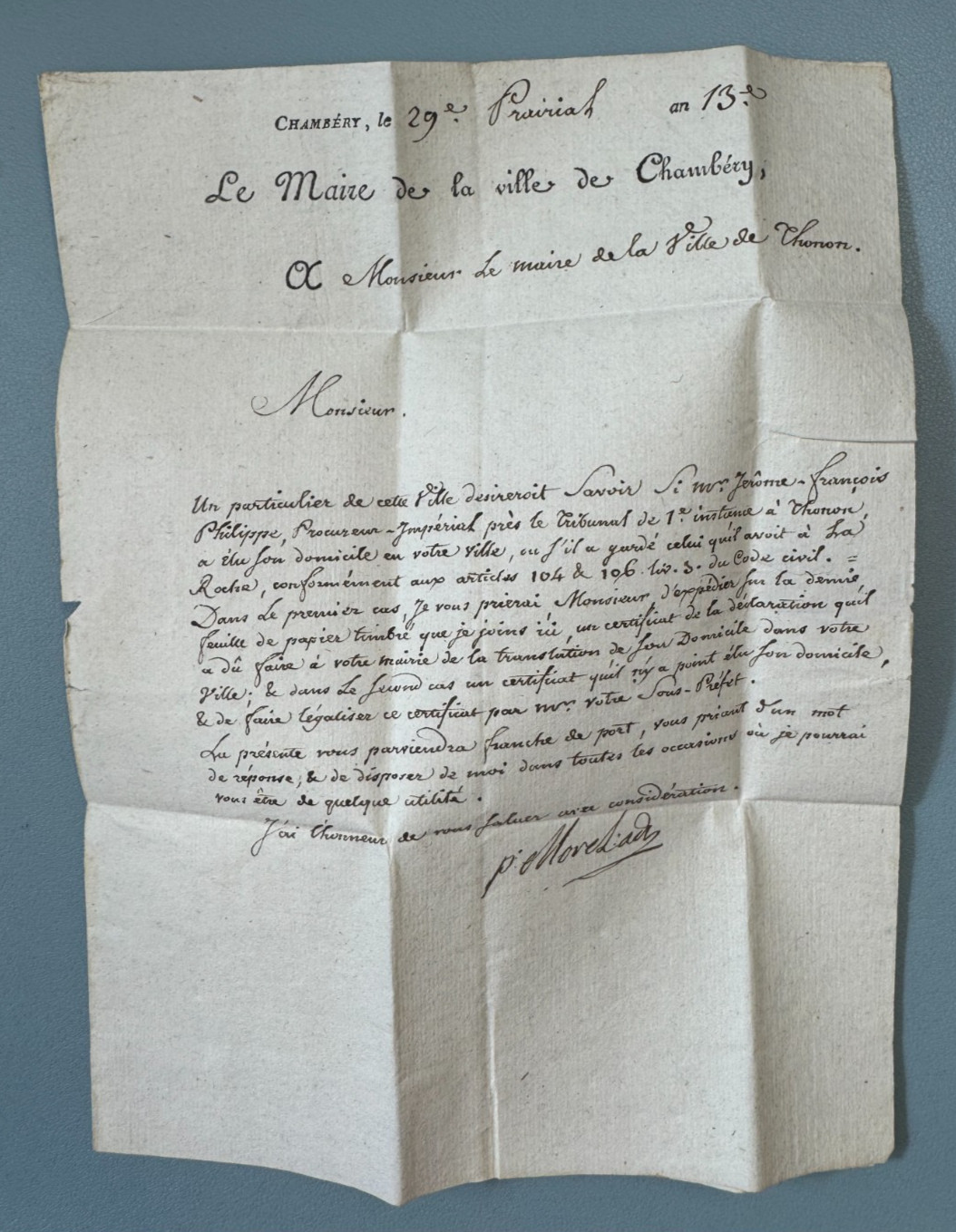 1805 Prepaid From CHAMBERY (Conquered Department Of MONT BLANC) To THONON