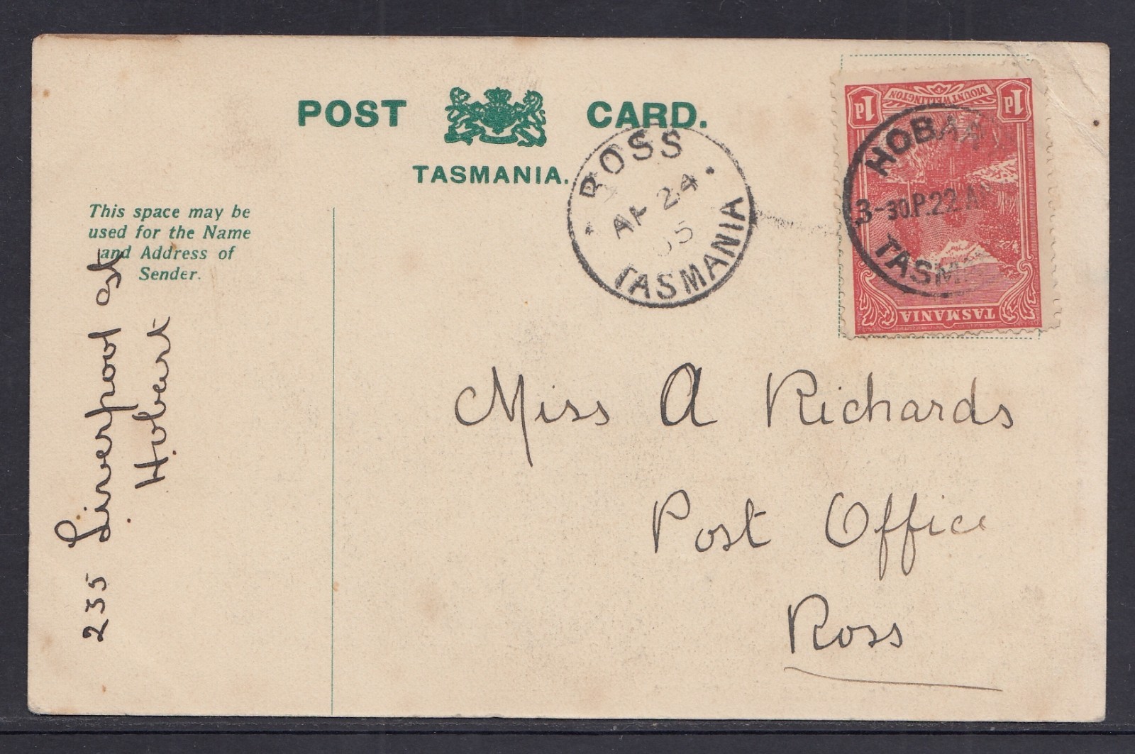 Australia Postcard J W Beattie Lake Hartz, Mountains, faults, used