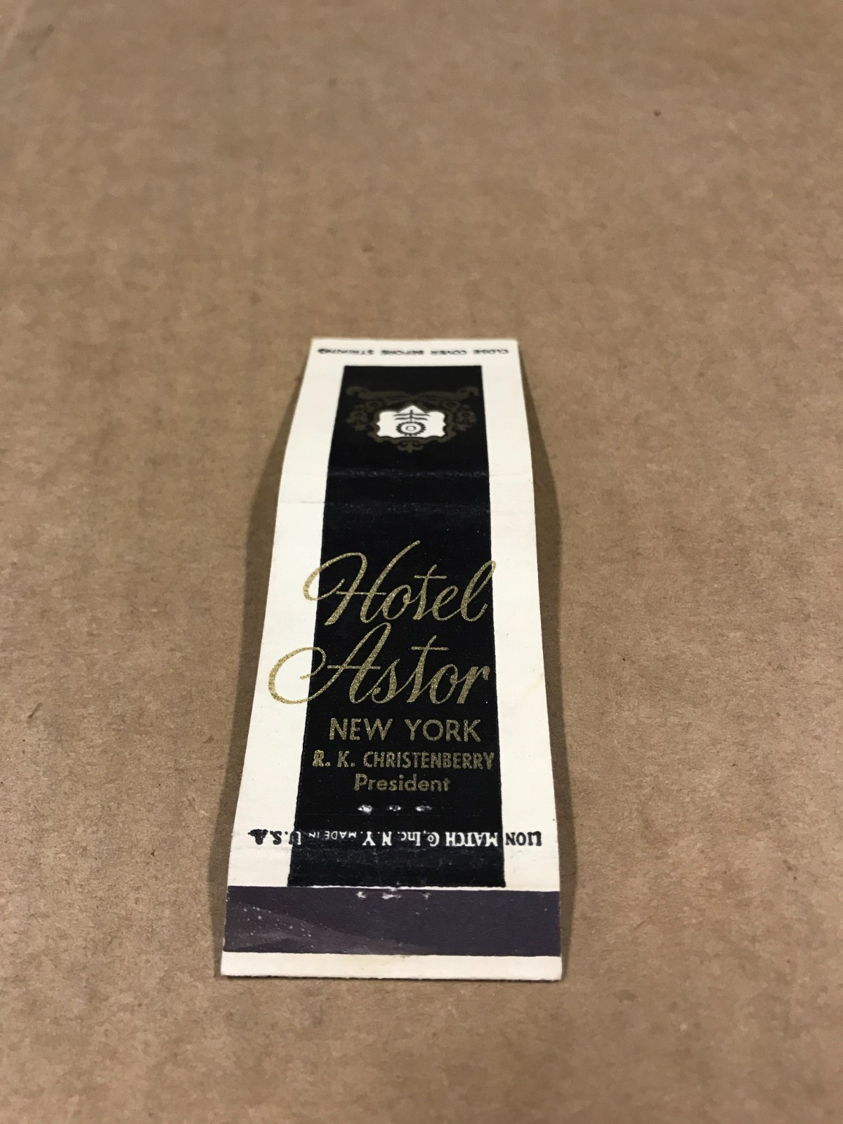 Vintage Hotel Astor – New York City, NY – Matchcover, Matchbook