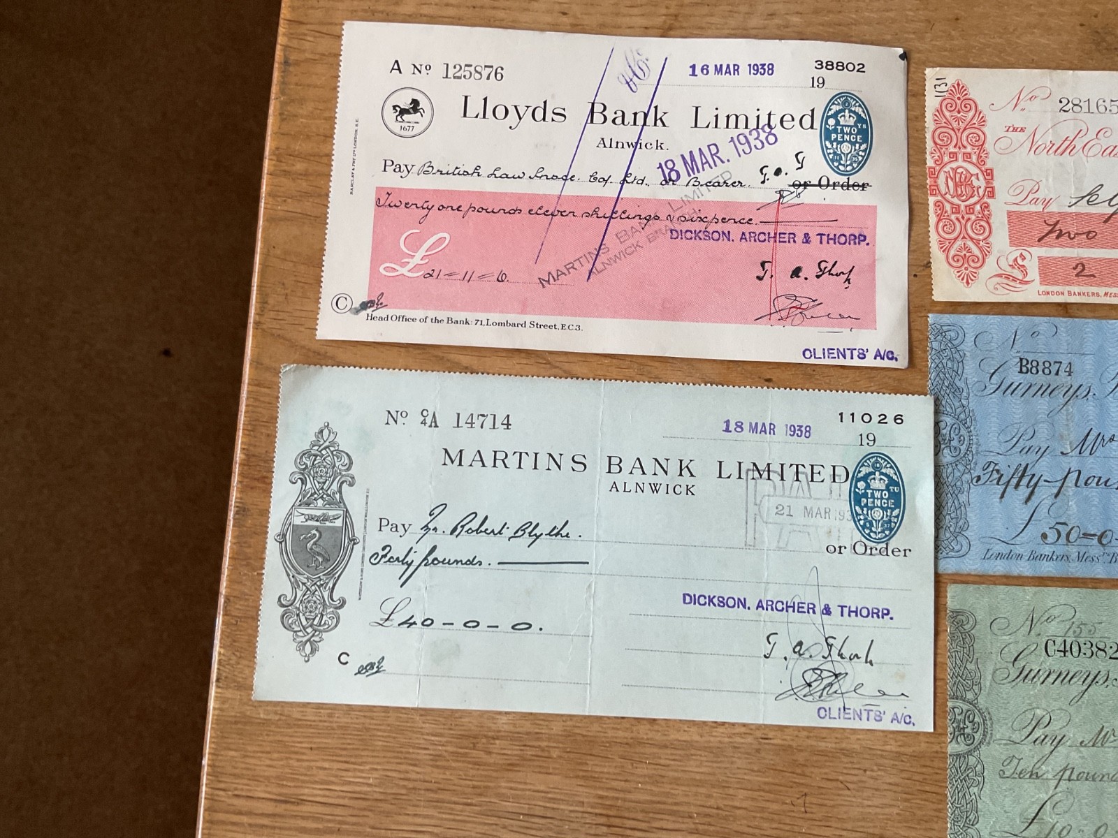 British vintage used cheques 6 items B5348