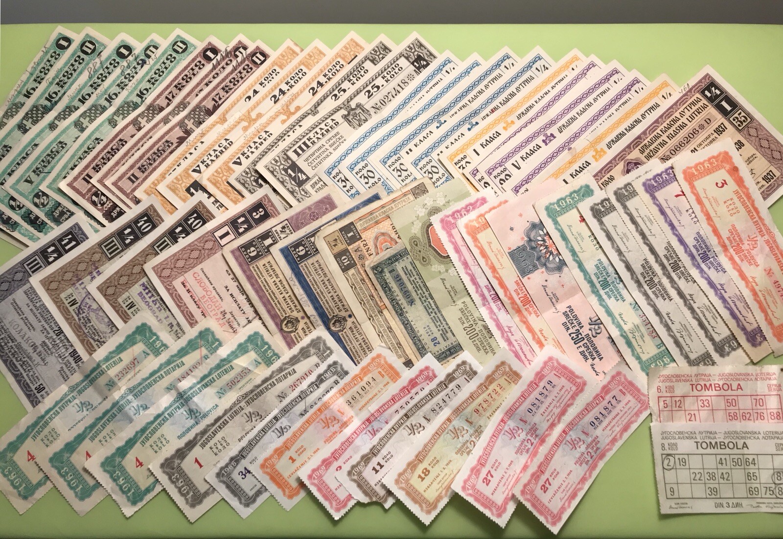 KINGDOM-SFRJ YUGOSLAVIA 1928-69 COLLECTION STATE LOTTERY TICKET GAMBLING DINAR
