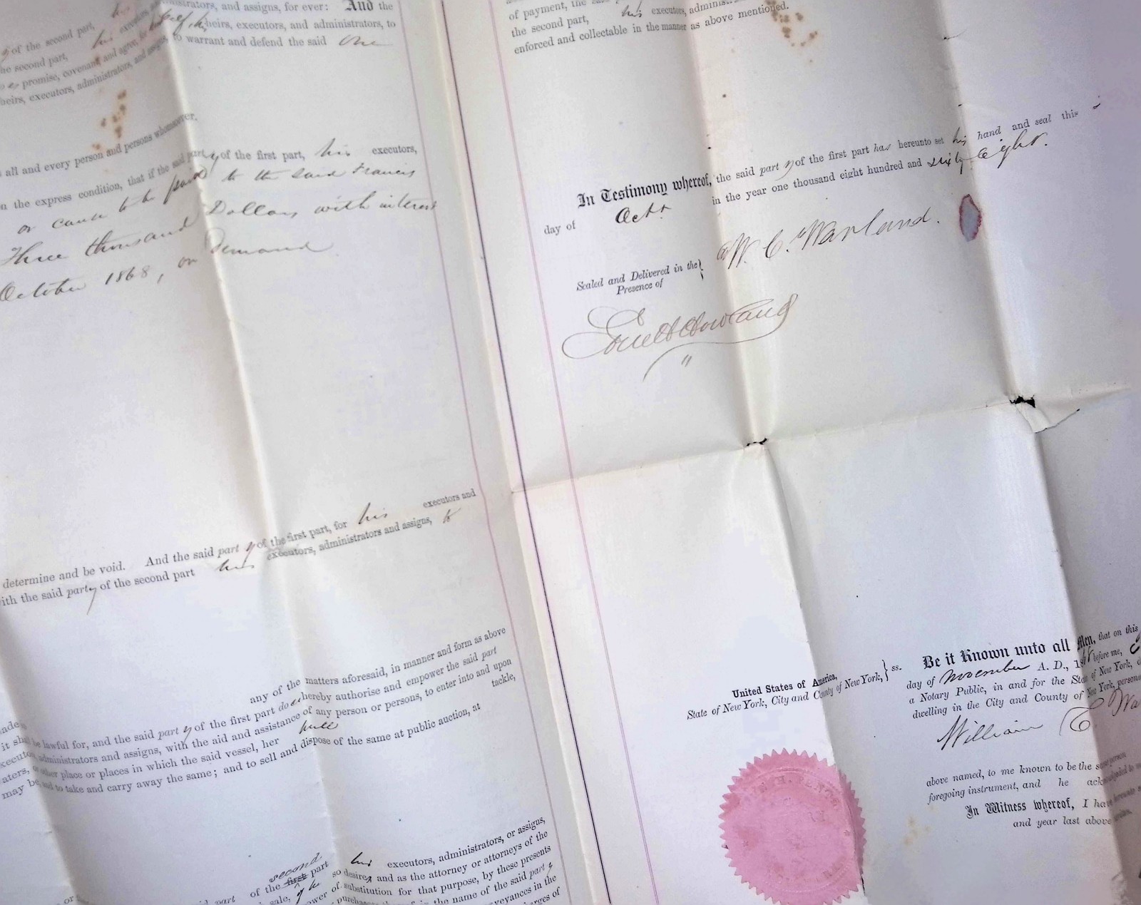 1867 Ship Mortgage Endeavour NY 7/16 Shares William C Marland James Hathaway