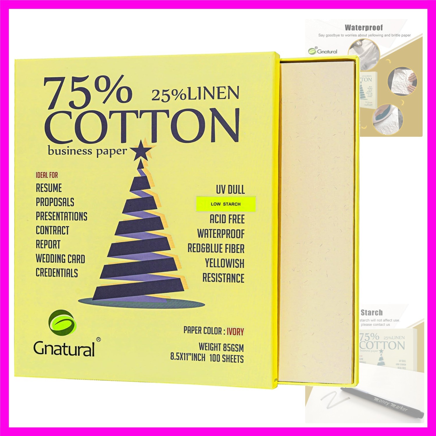 75% Cotton 25% Linen Business Paper, Ivory 85gsm 8.5″W x 11″L Resume Paper, W…